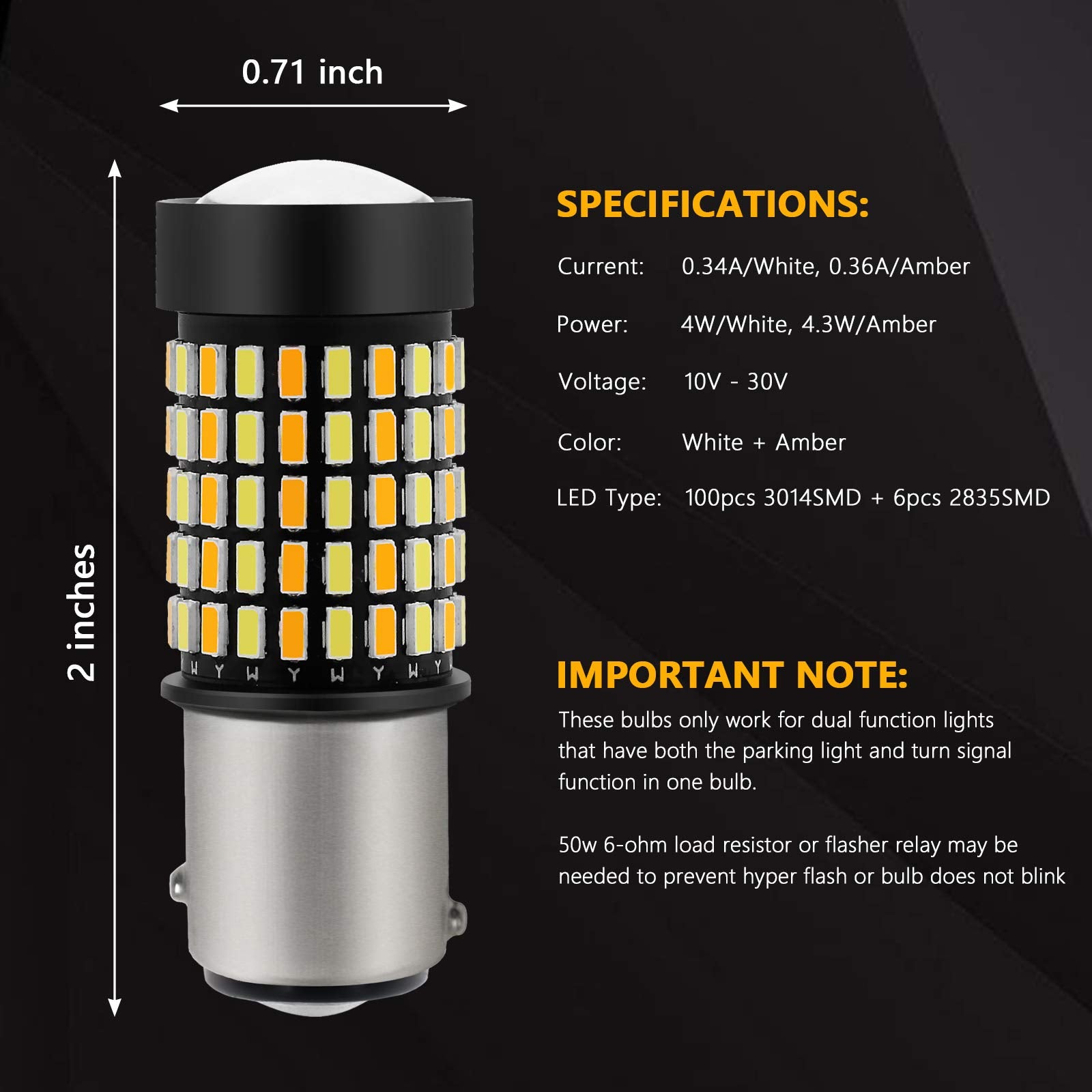 PHINLION 1157 LED Bulbs, Super Bright White Amber Dual Color, Projector for Car Turn Signal Parking Lights