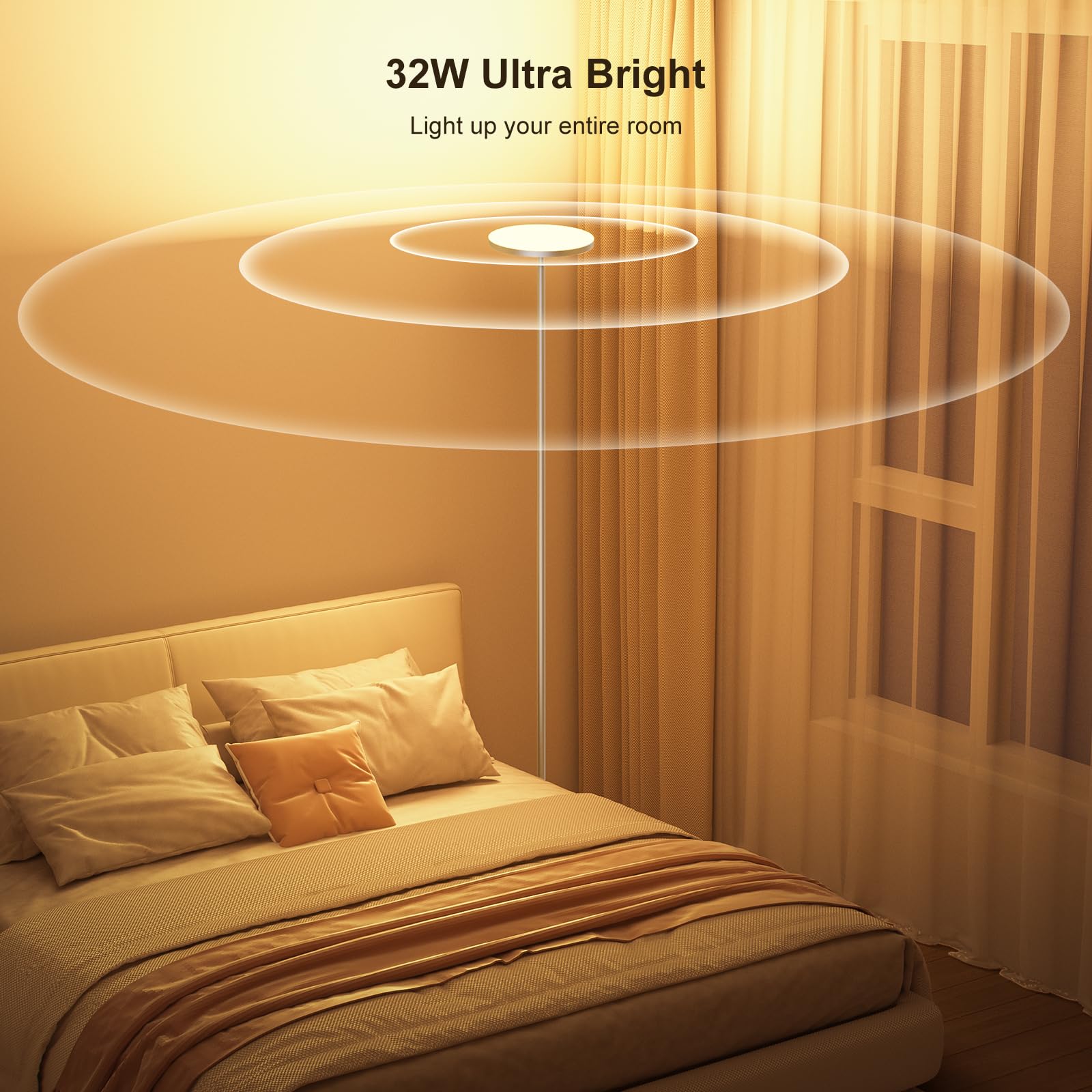 Fulsunt ?????? Torchiere Floor Lamps For Living Room, 32W/3200Lm Bright Led Standing Lamp With Remote, Modern Color Changing Tal