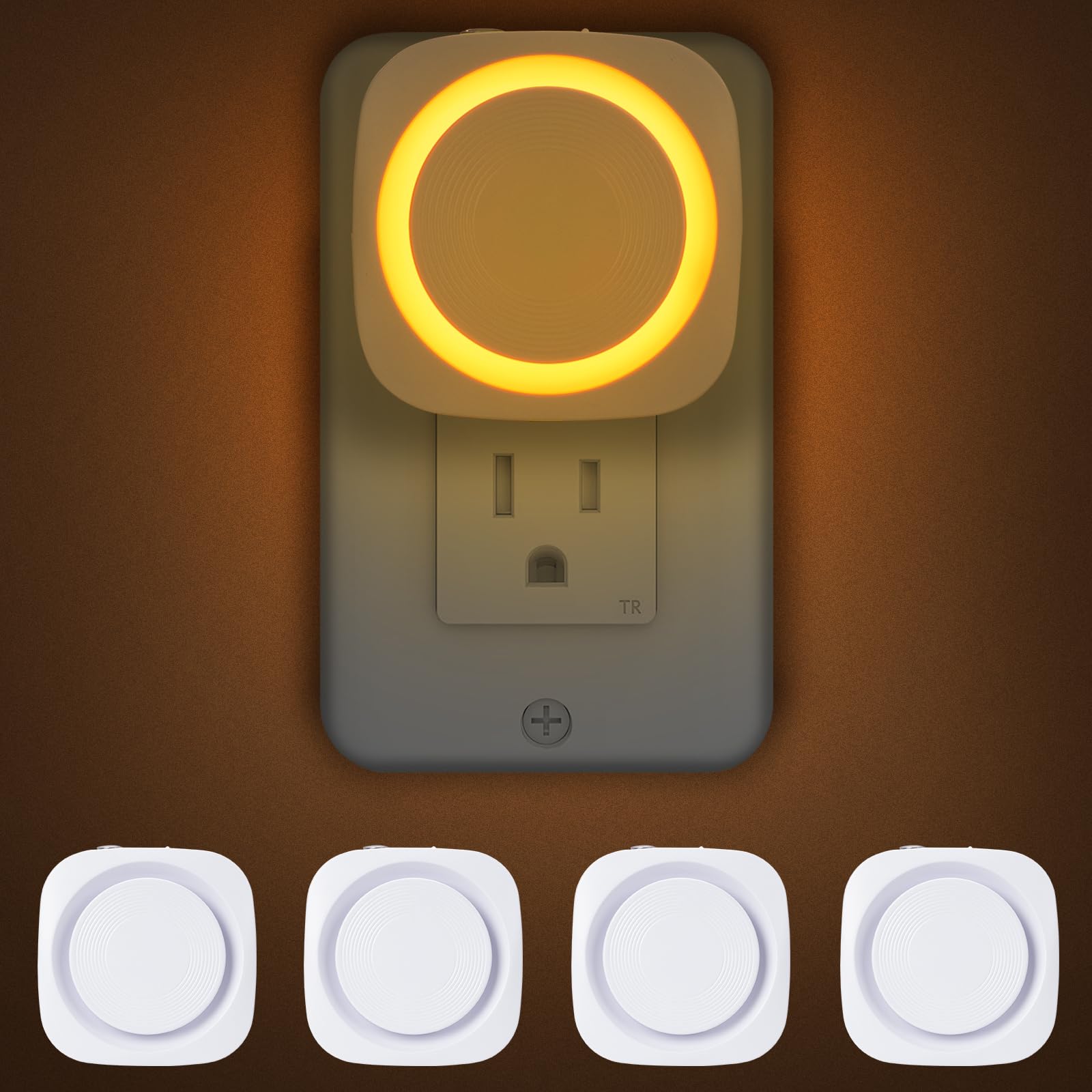 Amber Night Lights Plug into Wall, 4 Packs Dimmable Night Light with Dust to Dawn Sensor, Automatically Turn on and Off, Gentle 