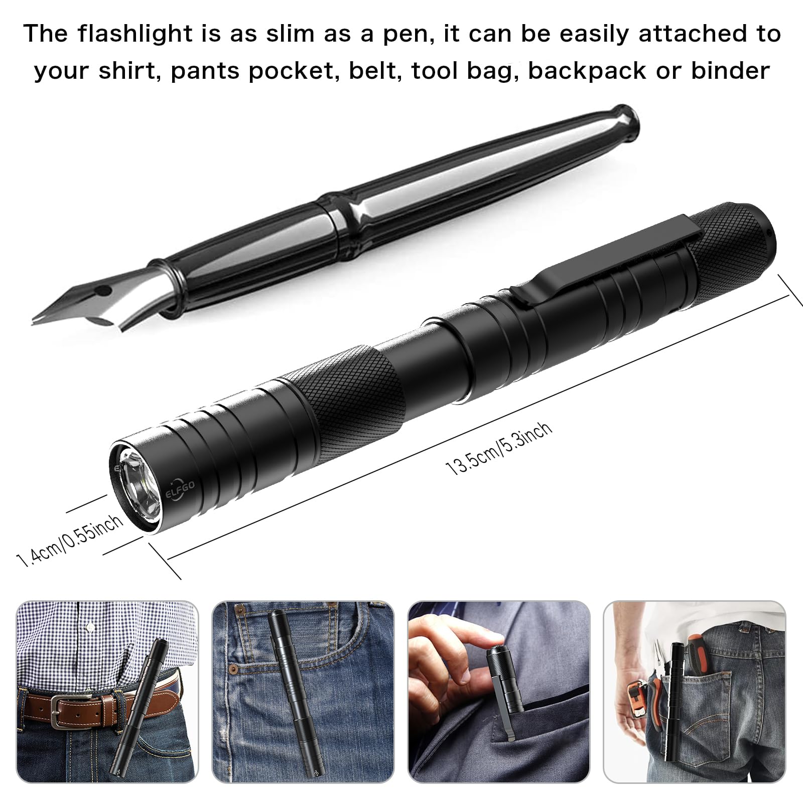 Elfgo Rechargeable Pen Light - 360 Lumens Zoomable Led Flashlight For Nurses, Doctors, Engineers