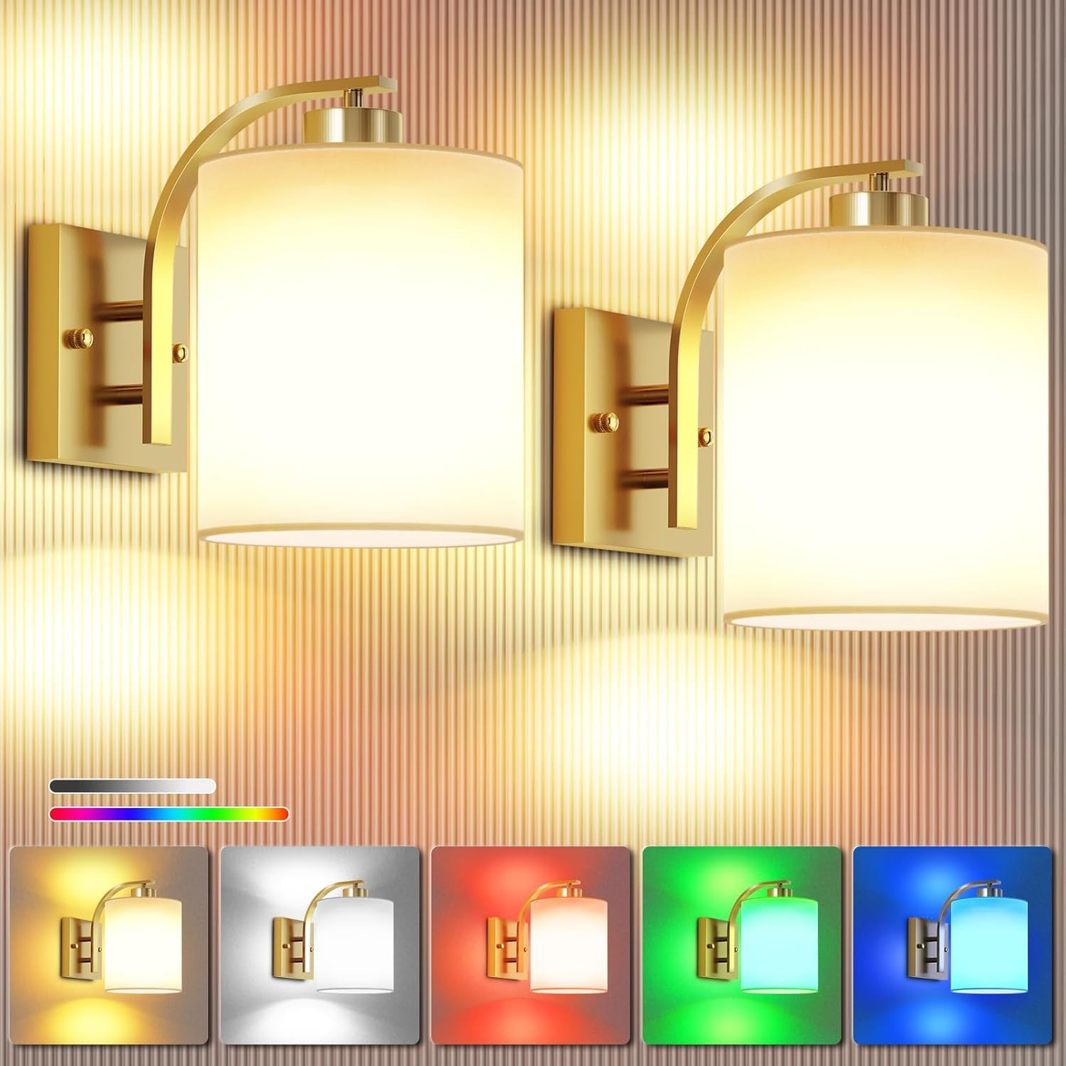 Aiilsmp Battery Operated Wall Sconce Set of Two, Gold, Dimmable 12 Color Modes, Wireless, Model YMX-1011