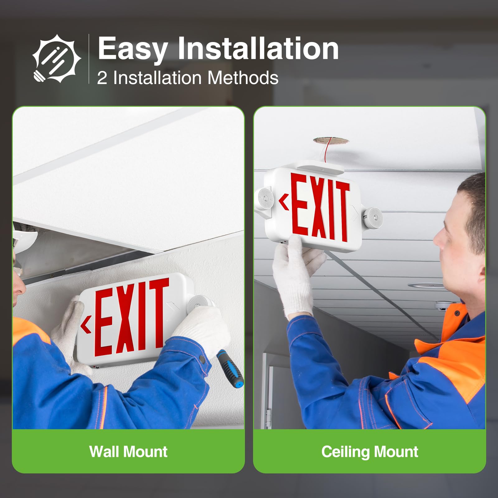 Freelicht 4 Pack Red Exit Sign With Emergency Lights, Two Led Adjustable Head Emergency Light With Battery, Hard Wired, Exit Sign For Business