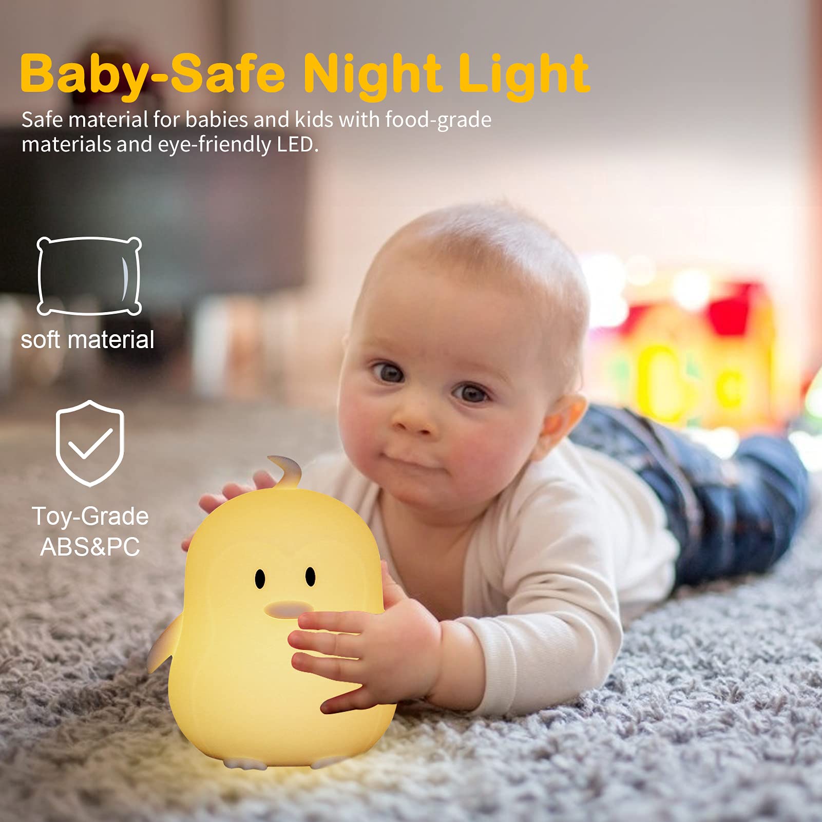 Kids Night Light Penguin Gifts Night Lights - Lamp 9 Colors Cute Animal Desk Lamp Cool Aesthetic Portable LED Tap Nightlight Bat