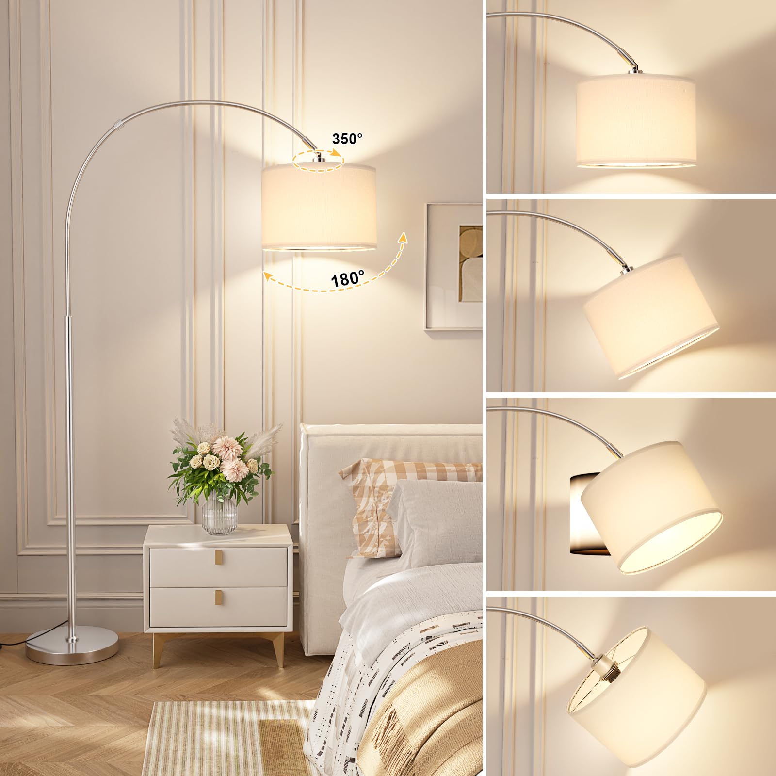Ambimall 70 Dimmable Arc Floor Lamp with Remote, Color Temperatures and Brightness Adjustable, Arched Floor Lamp with Rotating H