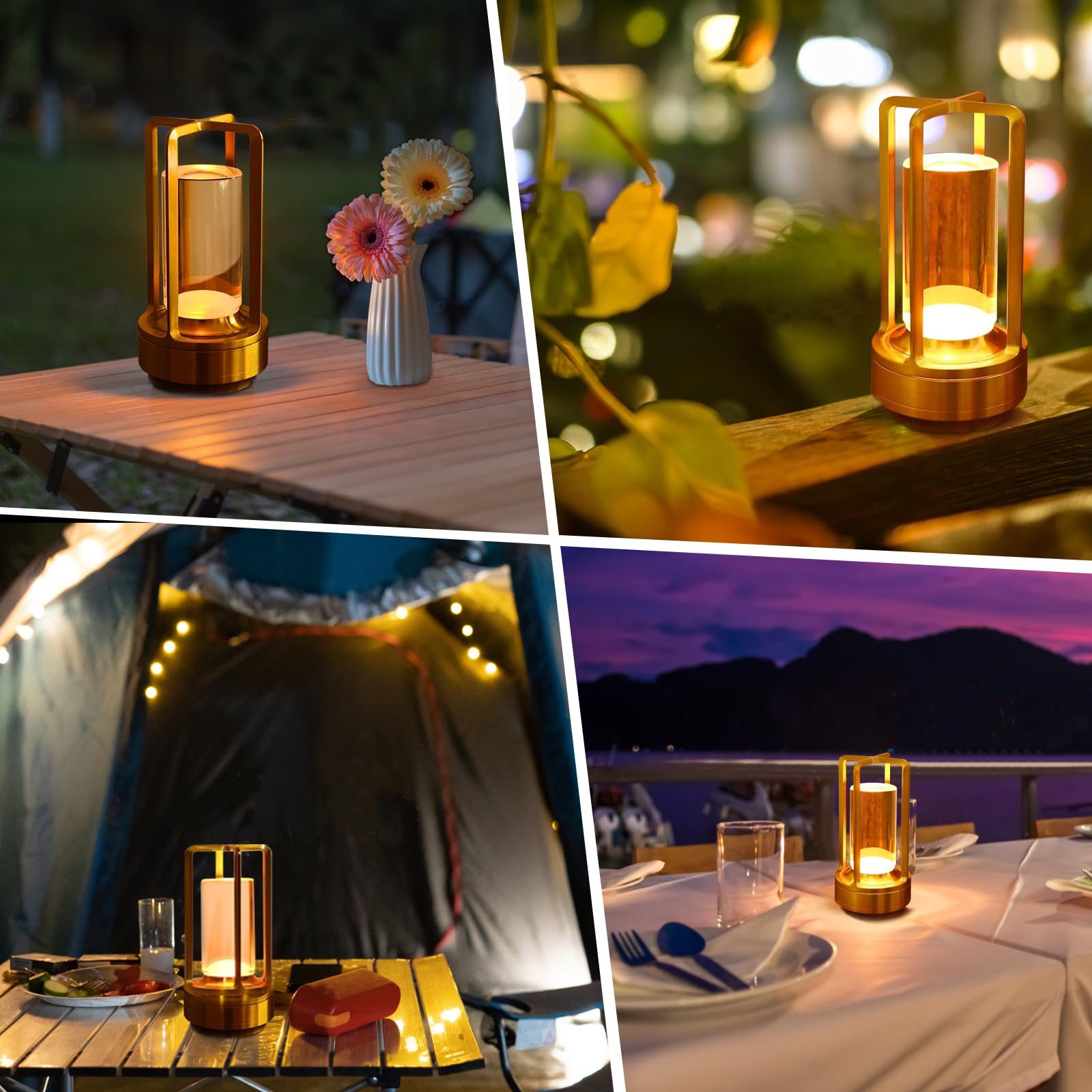 Kipliko Cordless Table Lamp Set of 2, Touch Sensor, Rechargeable LED, Acrylic, Gold, Model CLL-3C2P-001, Large