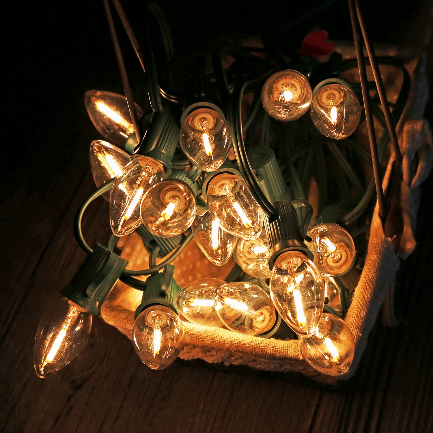 KGC C7 Christmas LED Light Bulbs 50-Pack, 0.6W Warm White 2200K, Waterproof Clear Plastic, E12 Base