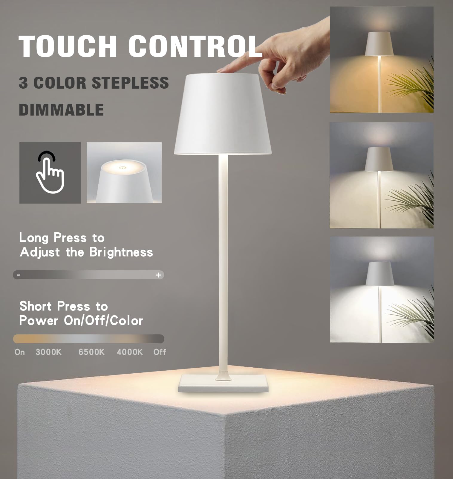 Nerefou Cordless Table Lamp,5200Mah Battery Operated Lamp,Ip54 Outdoor Table Lamp Waterproof,3 Color Stepless Dimming For Restau