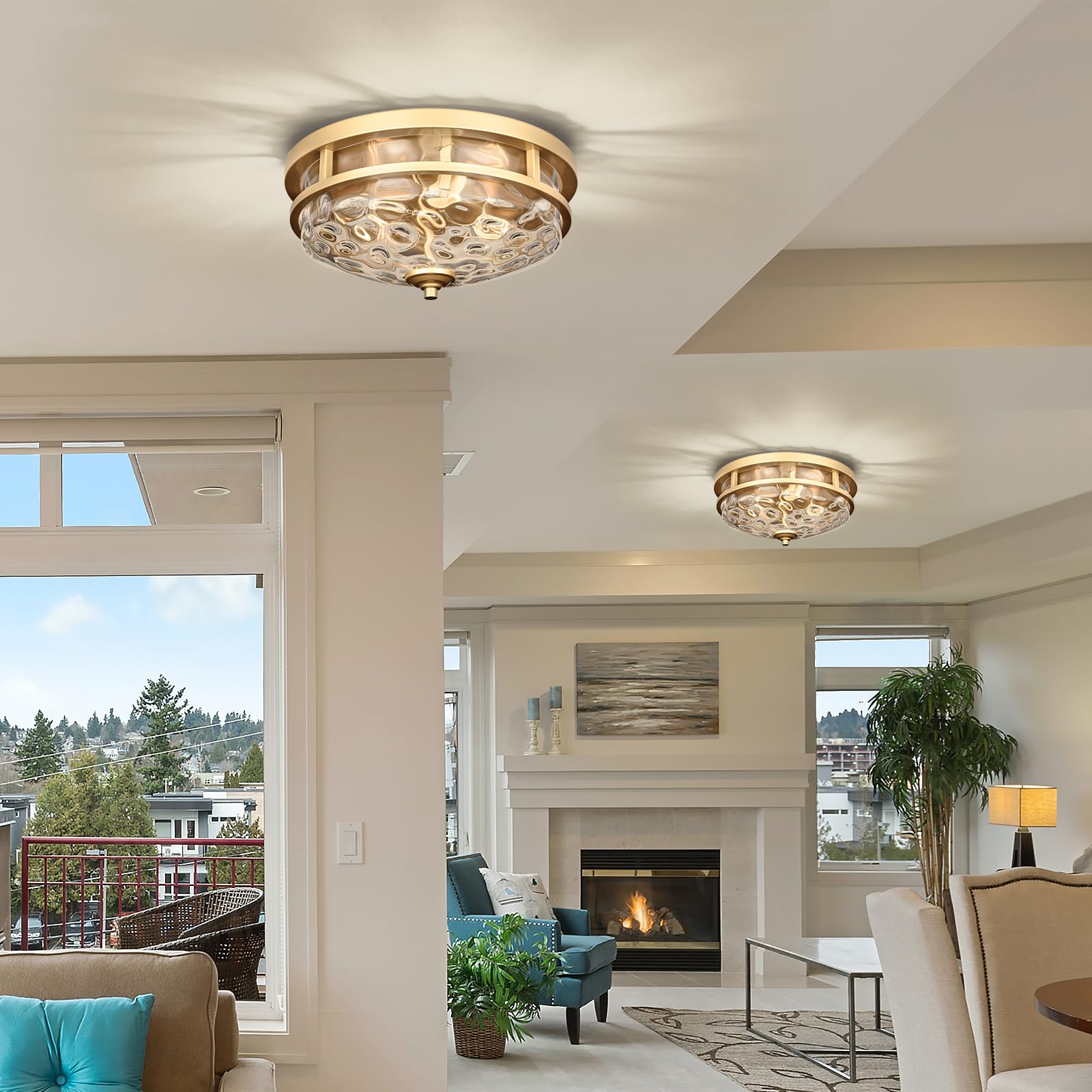 Edwarmlux Flush Mount Ceiling Lights  2-Light Farmhouse Close To Ceiling Light  Industrial Ceiling Lighting Fixture For Kitchen Hallway Bedroom Living Room Stairways Porch (Gold)