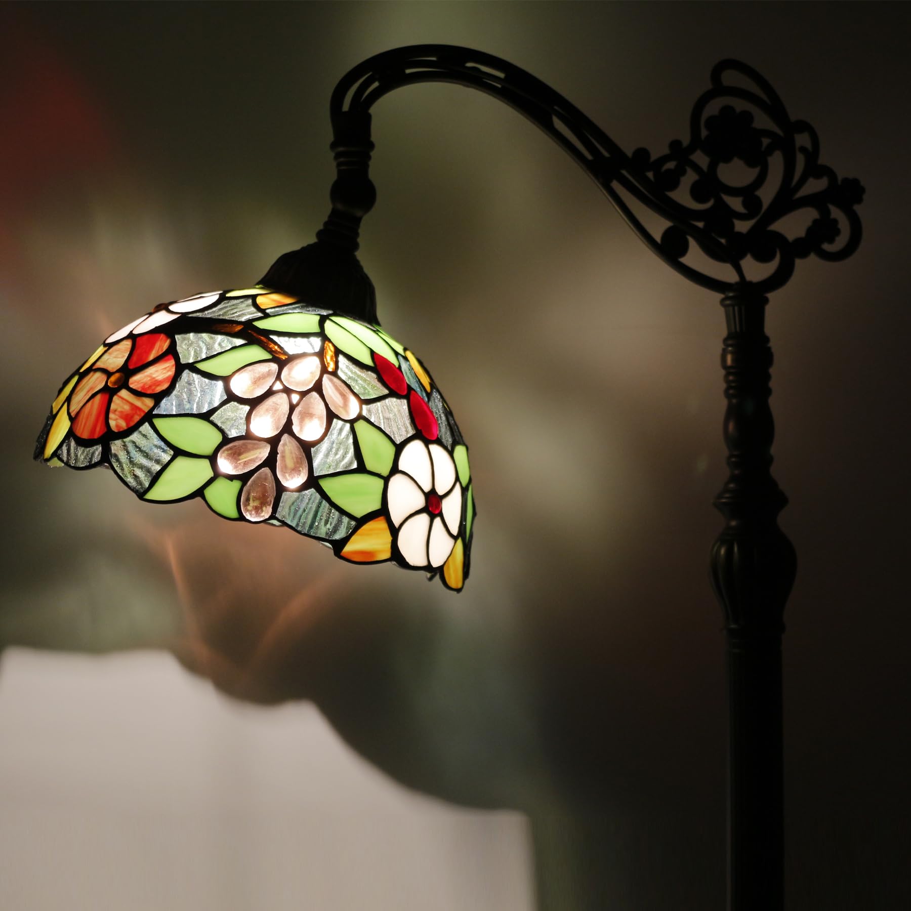 AVIVADIRECT Tiffany Floor Lamp - Stained Glass Grape Arched Reading Light, 10x10x64 Inch, Adjustable Gooseneck for Bedroom & Living Room