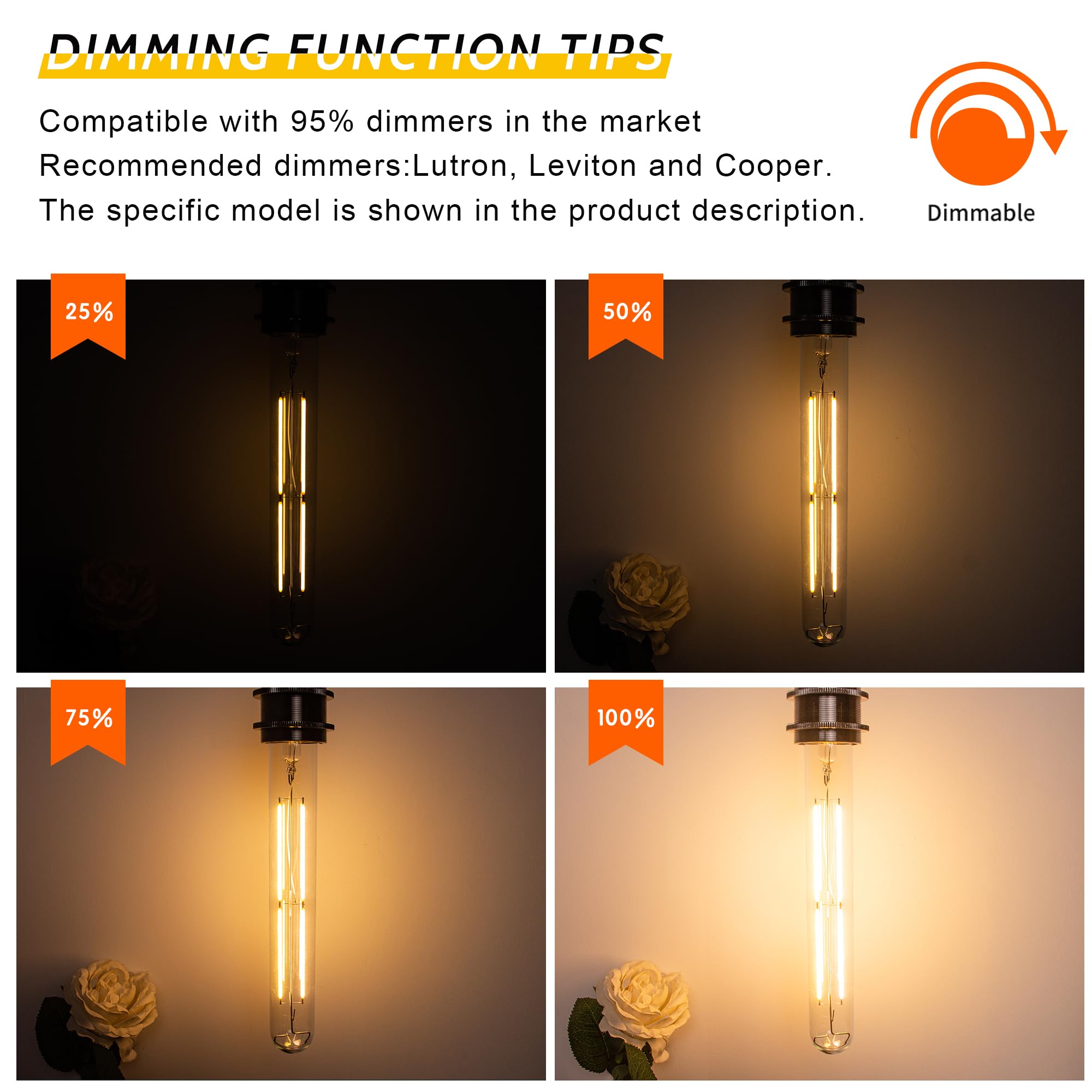 Sphoon 6W Dimmable T10 8.9Inch Led Bulb E26 Light Bulb Equal 60 Watt 225 Long Led Light Bulb Ac120V Warm White 2700K Edison 750L