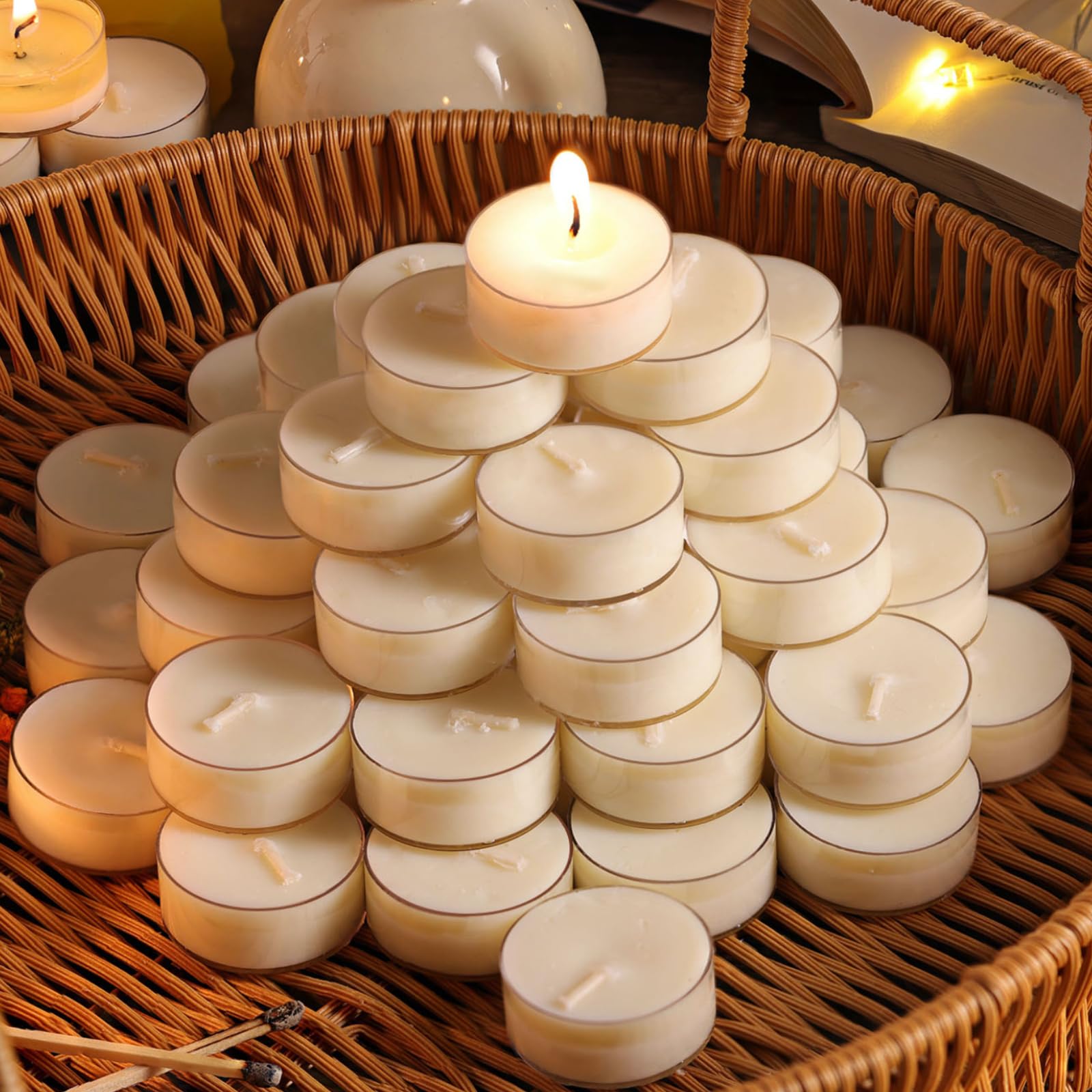 DEVI 200 Pack Soy Wax Tea Lights Candles 4 Hours Paraffin-Free, Pure Soy White Small Votive Tea Candles for Emergency,Unscented Tealight Candles for Home, Christmas Table Decor