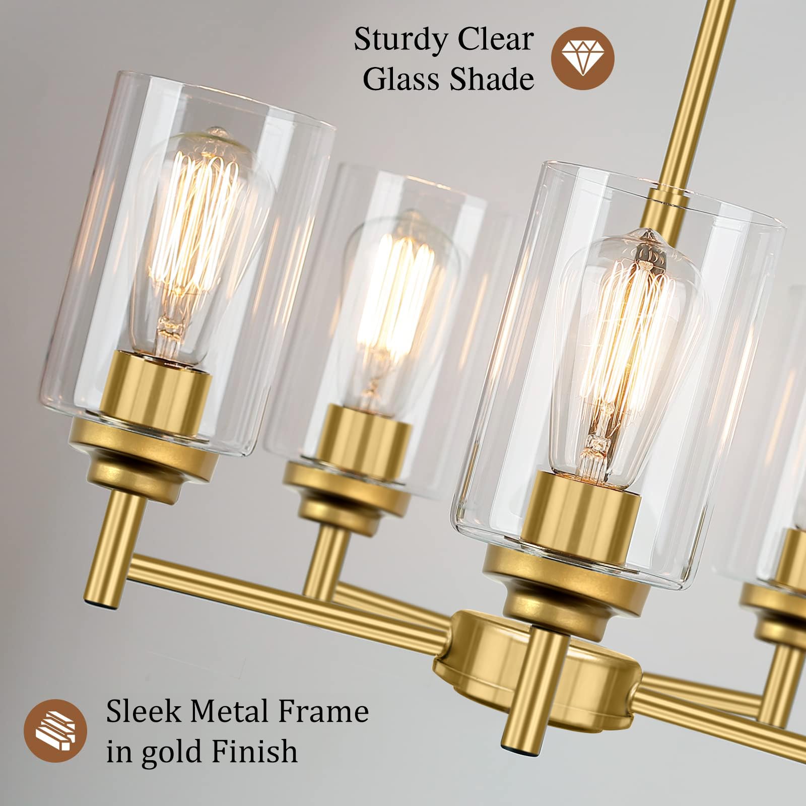 5-Light Chandelier For Dining Room Kitchen Island Modern Farmhouse Pendant Lighting With Clear Glass Shades Industrial Gold Hang