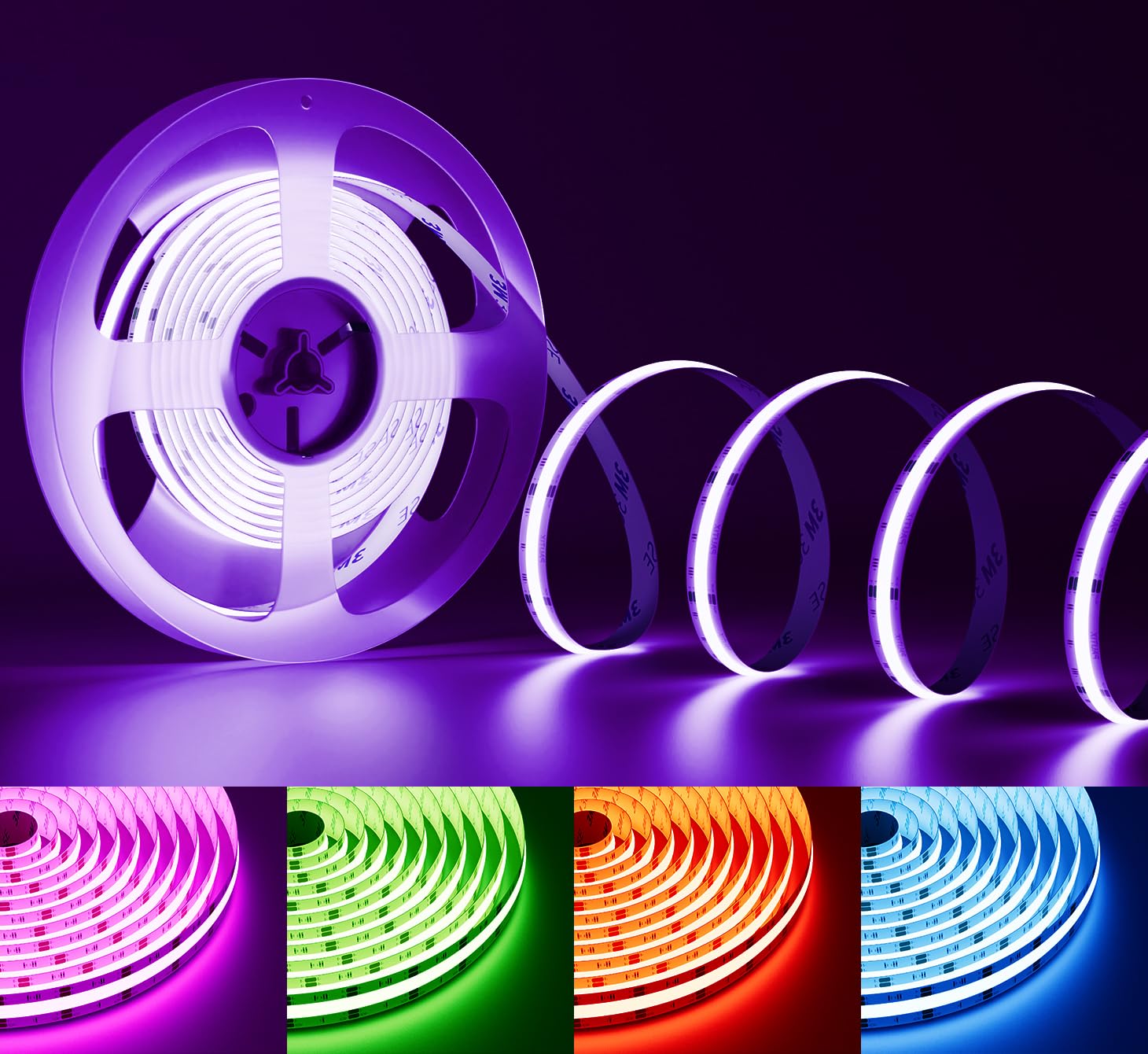 PAUTIX RGB COB LED Band Light 32.8ft/10m UL Listed 24V Color Changing Light Bands with 840LEDs/m Multicolor Flexible Tape Lights for TV Room Bedroom Party DIY Decoration(Power Supply Not Included)