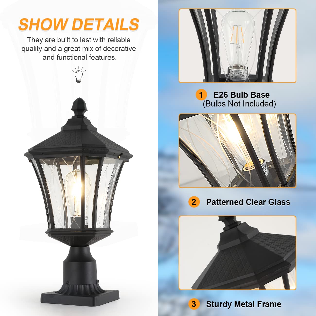 Post Lights Outdoor Post Lantern 20'' Exterior Post Coach Light With Pier Mount Base, Weather Resistant Aluminum With Clear Glas