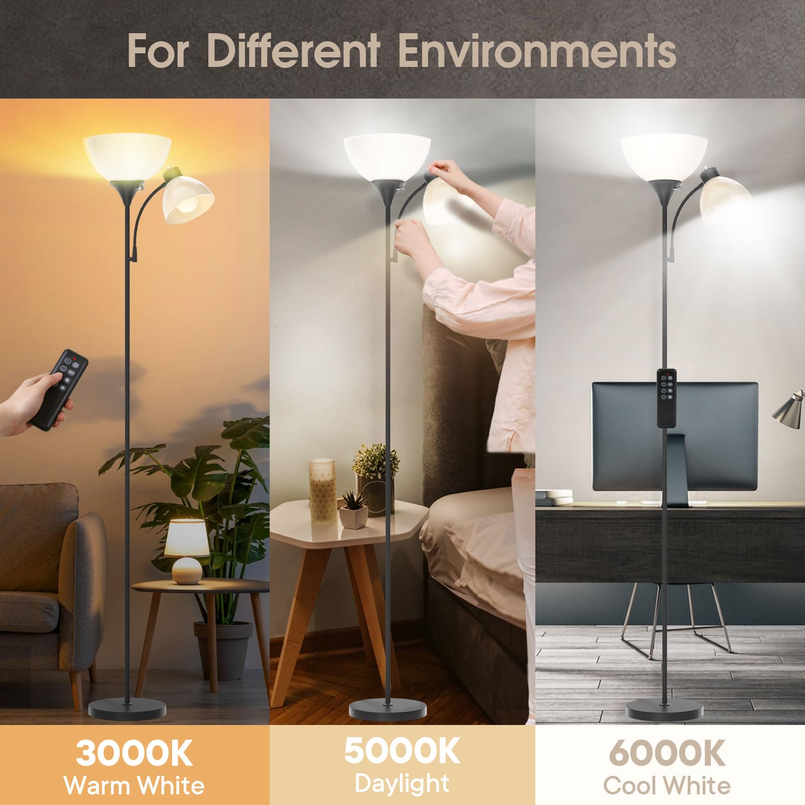 Gergo Led Floor Lamp, Super Bright 11W+7W 2100Lm Torchiere Floor Lamps For Living Room, Stepless Adjustable 4 Color Temperatures