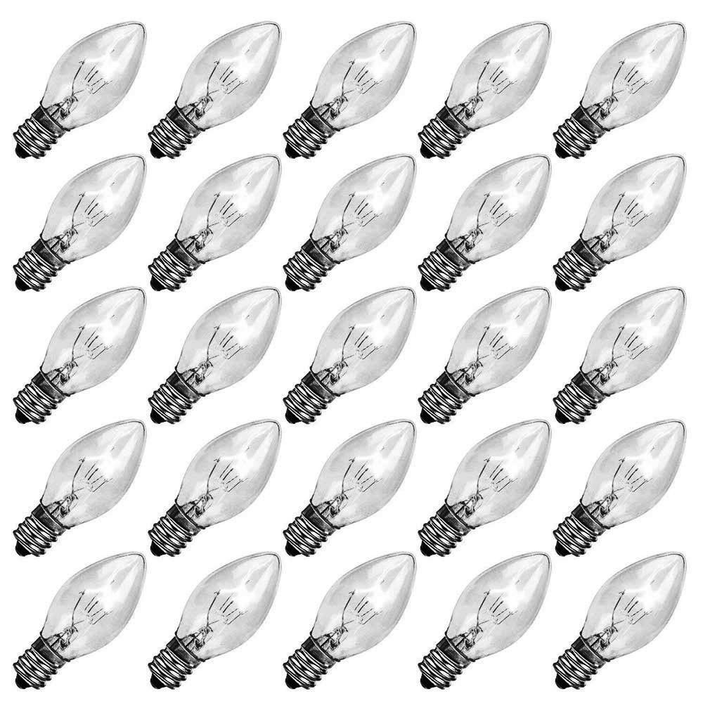 Goothy 25 Pack C7 Clear Replacement Bulbs, C7 Clear Light Bulbs For Christmas Outdoor Patio Indoor String Lights, C7/E12 Candela