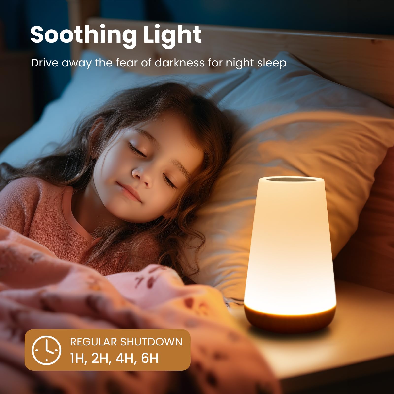 THAUSDAS Dimmable Touch Lamp - Large Brown Glass Night Light, 5 Brightness Levels, 13 RGB Colors, Model M4 for Bedroom & Nursery