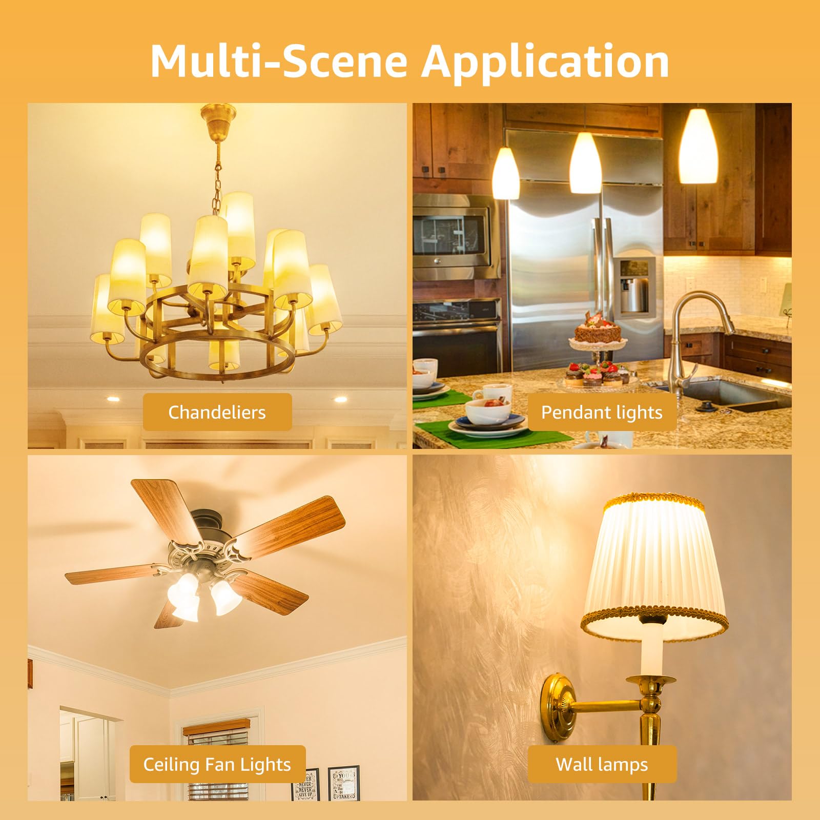 Lepro E12 Led Candelabra Light Bulbs, 5.5 Watt, 40 Watt Equivalent C37 B11 Ceiling Fan Bulb Chandelier Bulbs, 2700 Kelvin Warm W