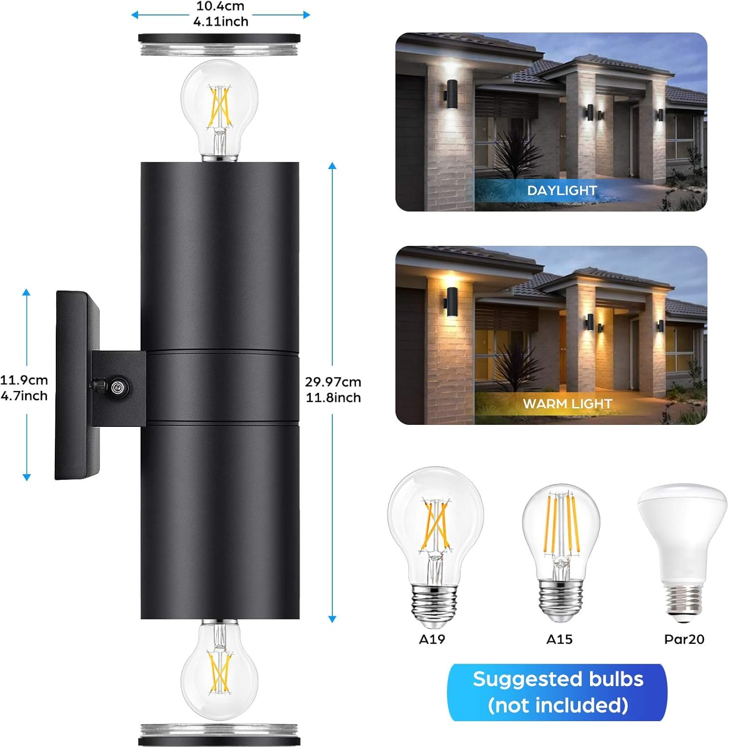 Tobusa Black Exterior Lighting Fixtures Wall Mount Dusk To Dawn, Modern Outdoor Wall Lights For House Waterproof, 2-Light Up And