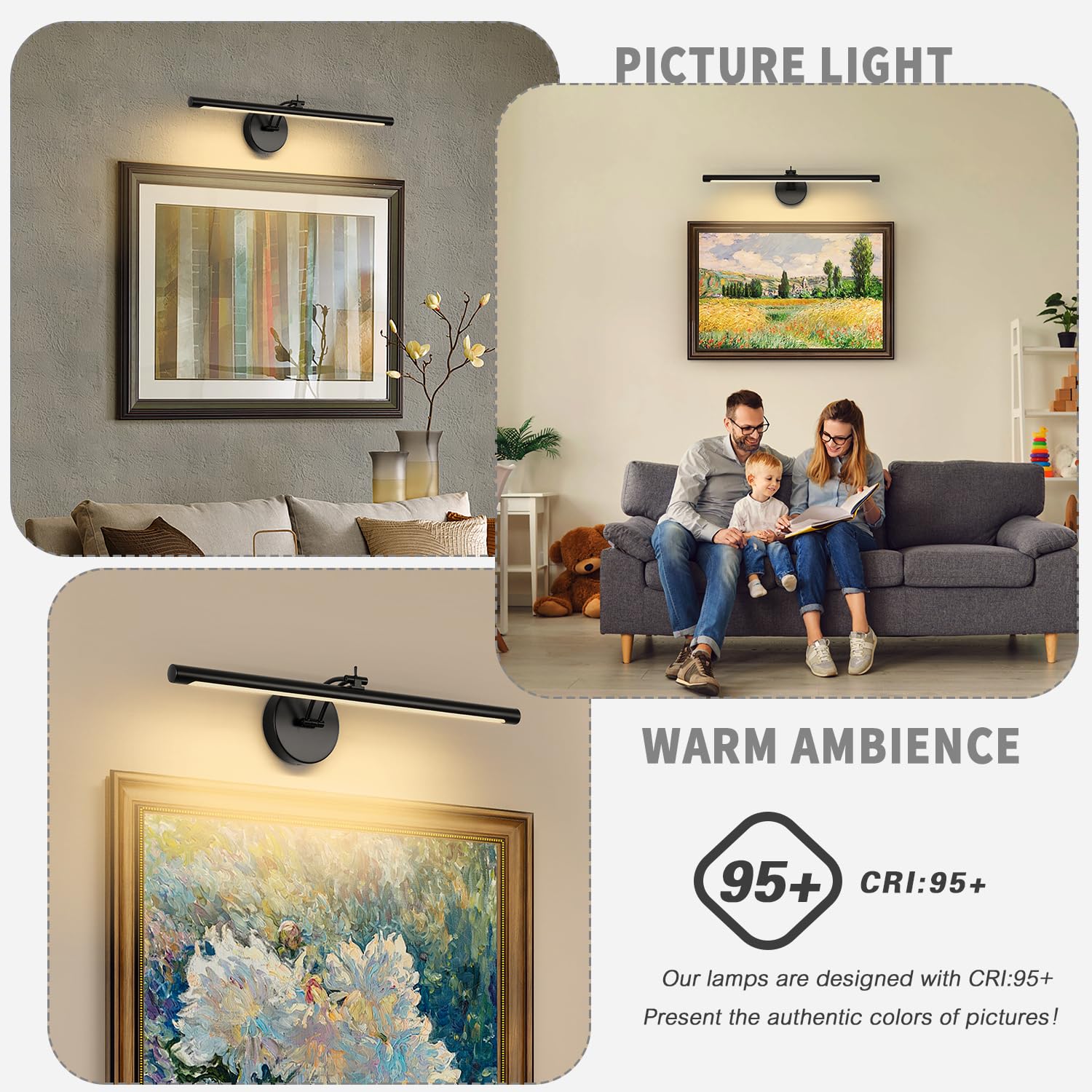 7Degobii Picture Light Dimmable Hard Wired 23.62 Inch Adjustable Swing Arm Black Wall Lights For Pictures Led Display Light For