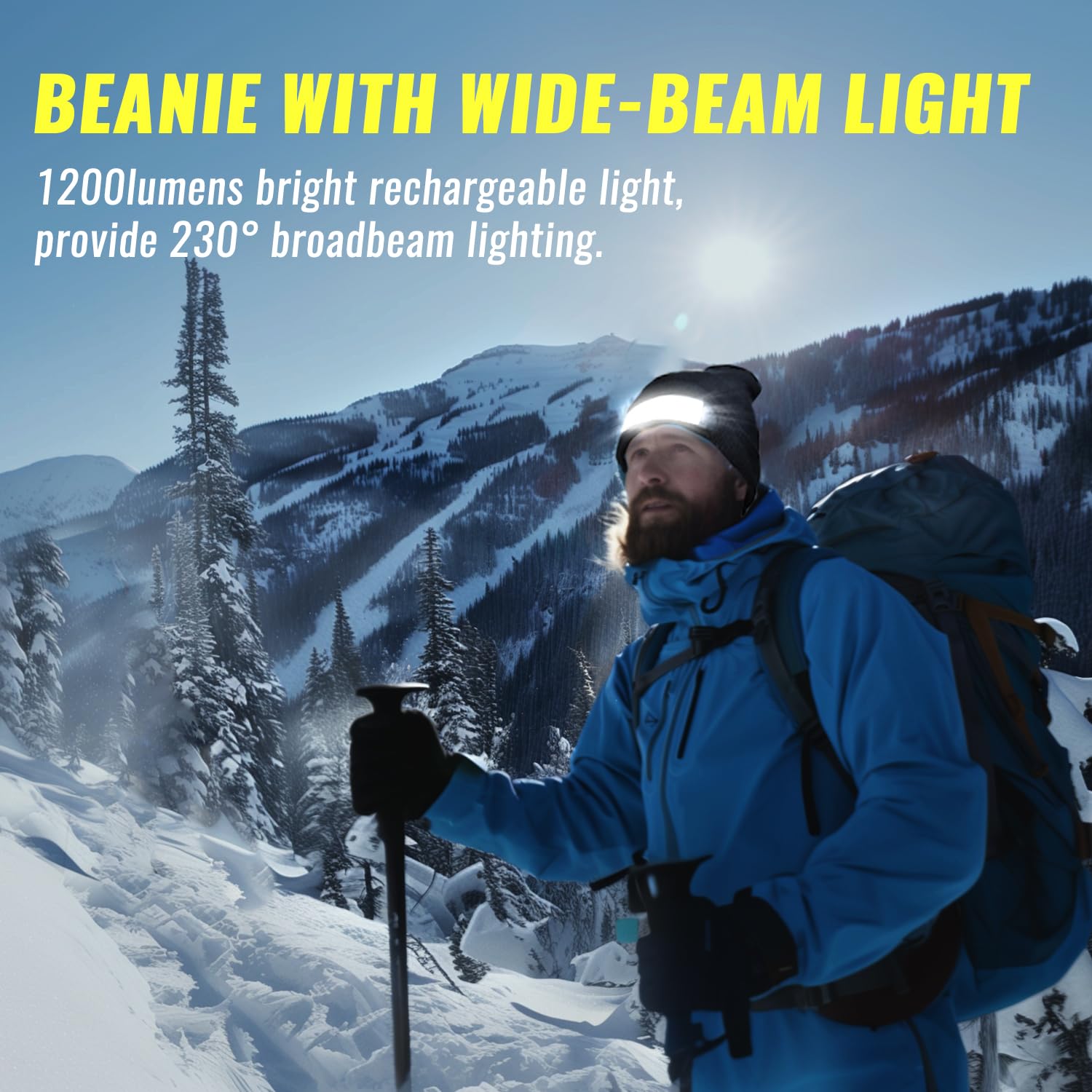 Easymaxx 2Pack Rechargeable Headlamp Beanie, 1200Lumens Led Beanie Hat With Wide Beam Light Built-In, 6 Modes, Winter Headlight