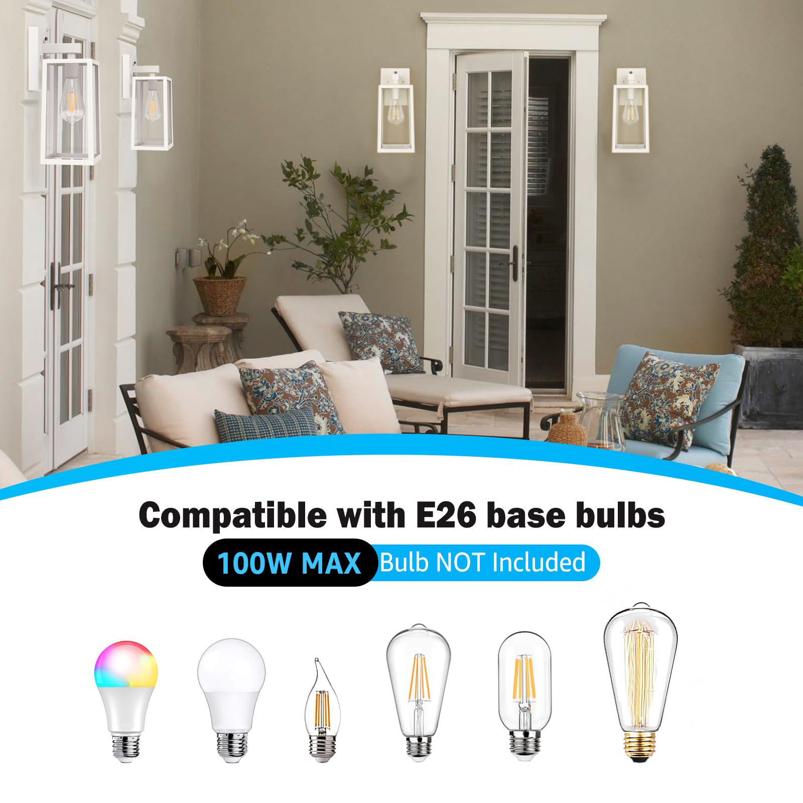 Shine Hai Dusk To Dawn Outdoor Wall Lantern, Extra Large Exterior Wall Sconce With E26 Base Socket, Waterproof Fixture Lights Wi