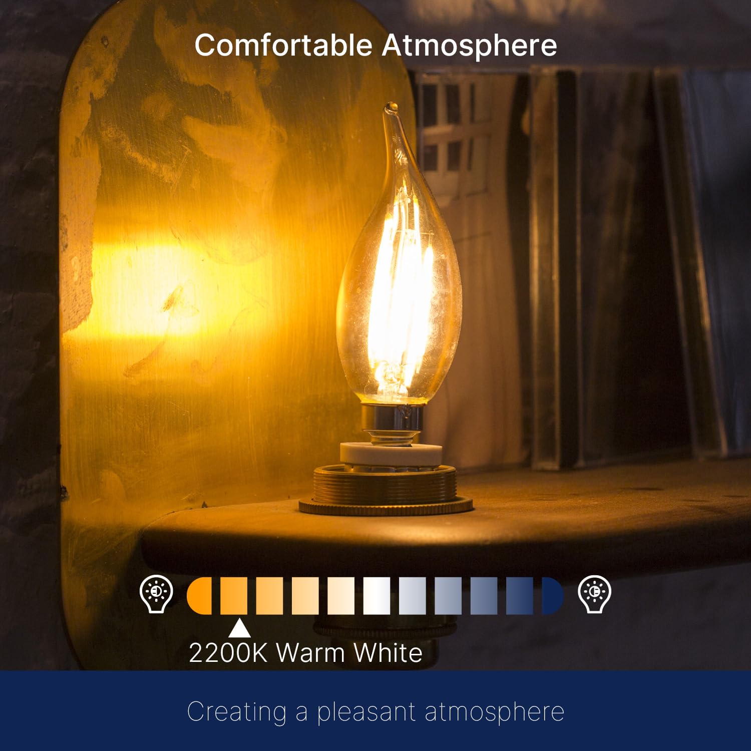 FLSNT CA11 E26 LED Candelabra Bulbs, Dimmable, 40W Equivalent, 2200K Warm White, 330LM, 6 Pack, Amber Glass