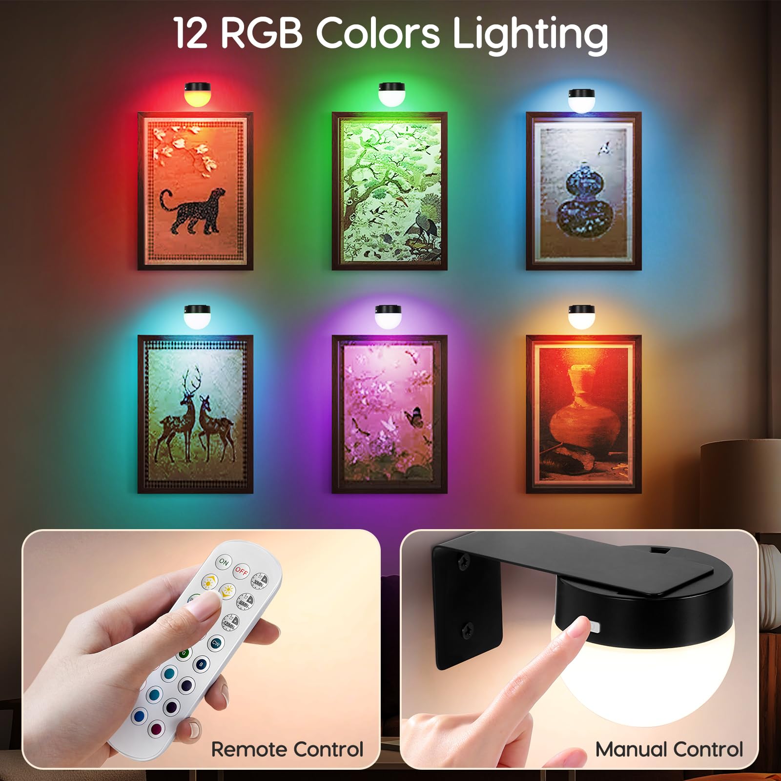 Arixinks 3-Pack Picture Light with Remote Control, Dimmable 300 Lumens, Rechargeable, Plastic, Bulb Color