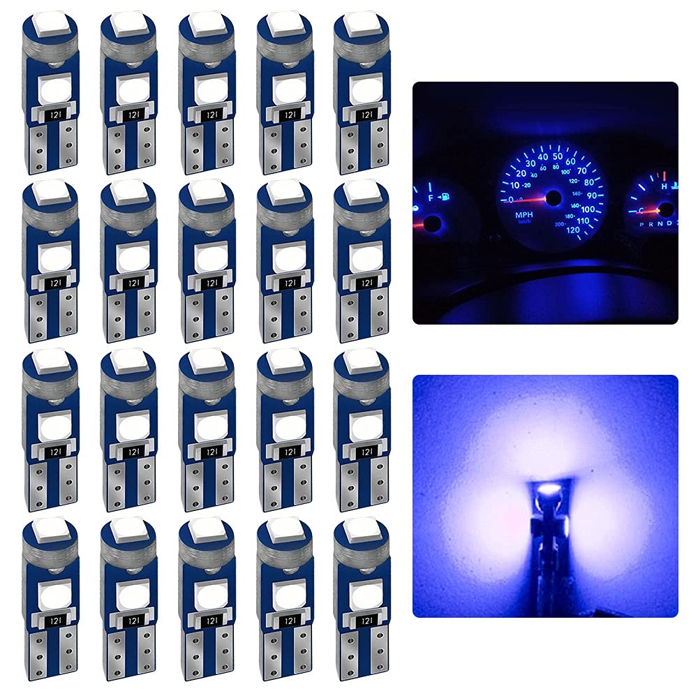 Auxlight 20 Piece T5 Led Bulbs Dashboard Lights 3030 Chipsets 74 37 27 17 2721 Replacements For Interior Dome Door Instrument Panel Cluster Light, Ultra Blue