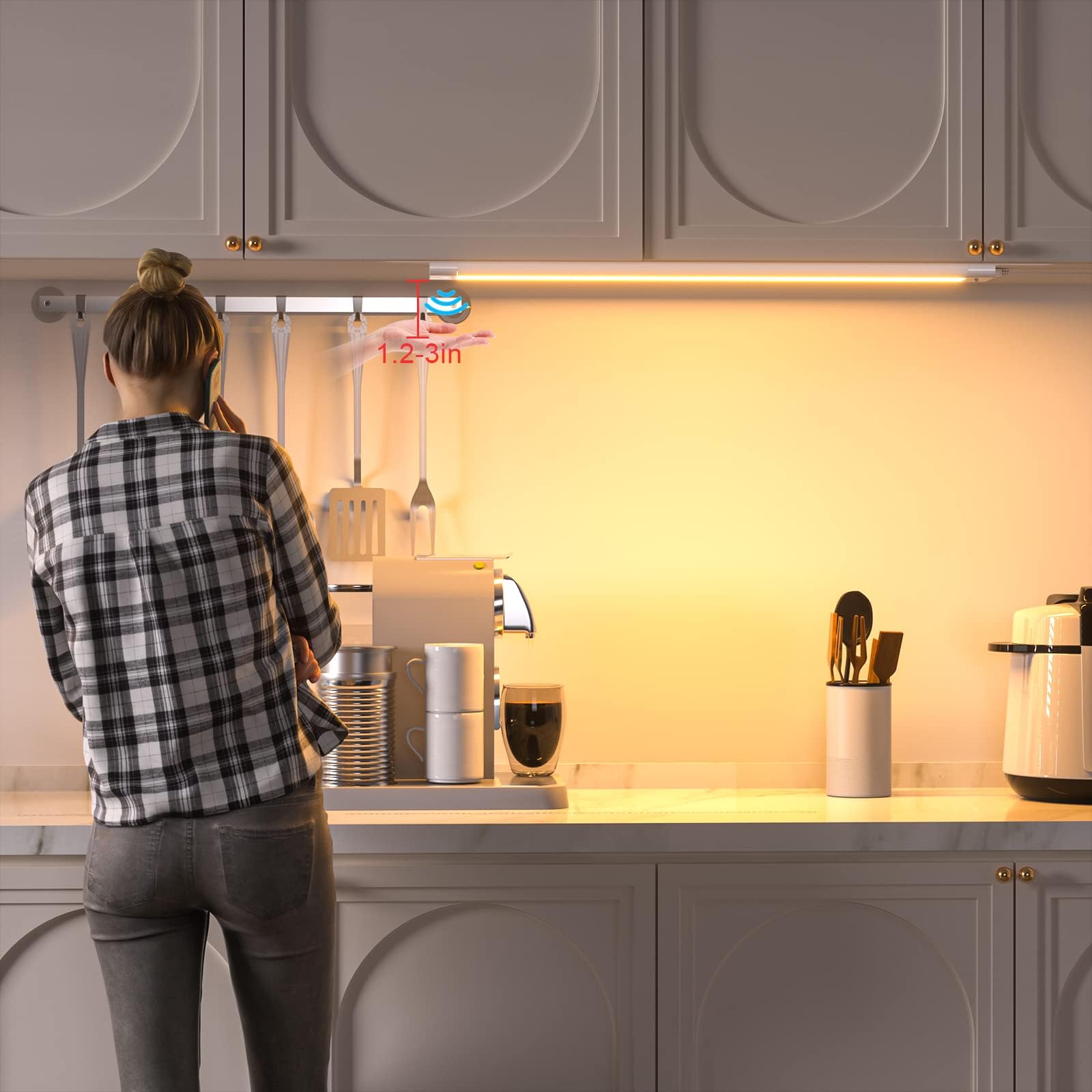 Wobane 16.5 Inch Under Cabinet Lighting,5 Color Settings,Under Counter Lights For Kitchen,Hand Wave Activated,Touchless For Cabi