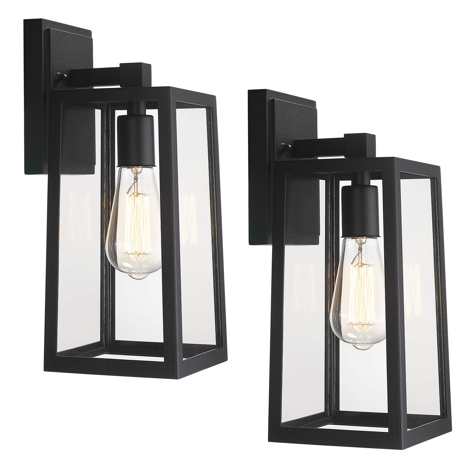 Emliviar 2 Pack Black Outdoor Wall Light Fixtures With Clear Glass, Aluminum, We212B-2Pk Bk