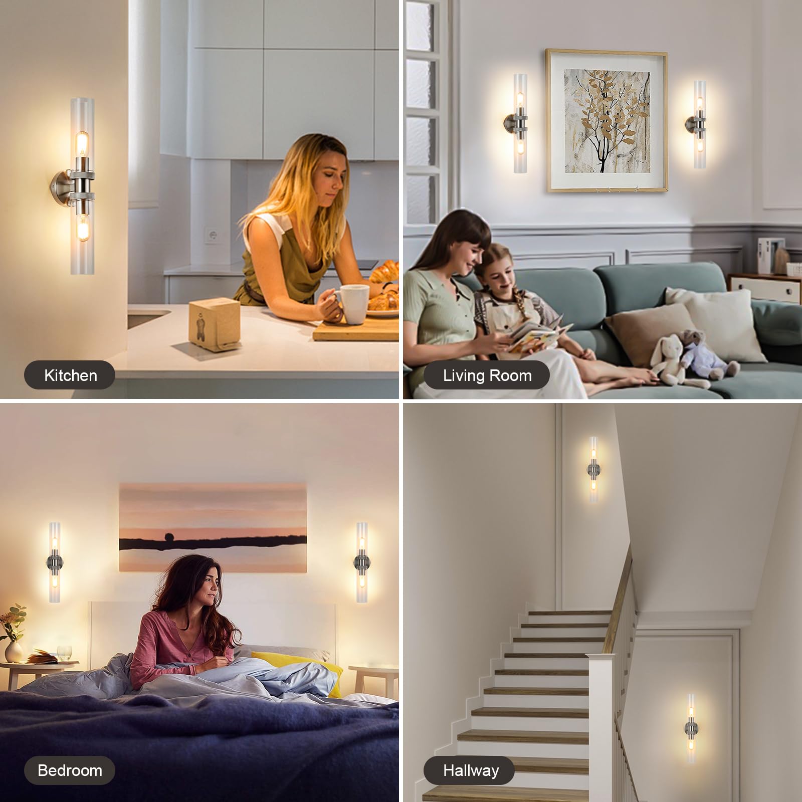 Ecobrt 2 Light Bathroom E26 Vanity Light Brushed Nickel, Bathroom Light Fixtures Side Mirror, Vintage Wall Lamp For Bedroom, Mod