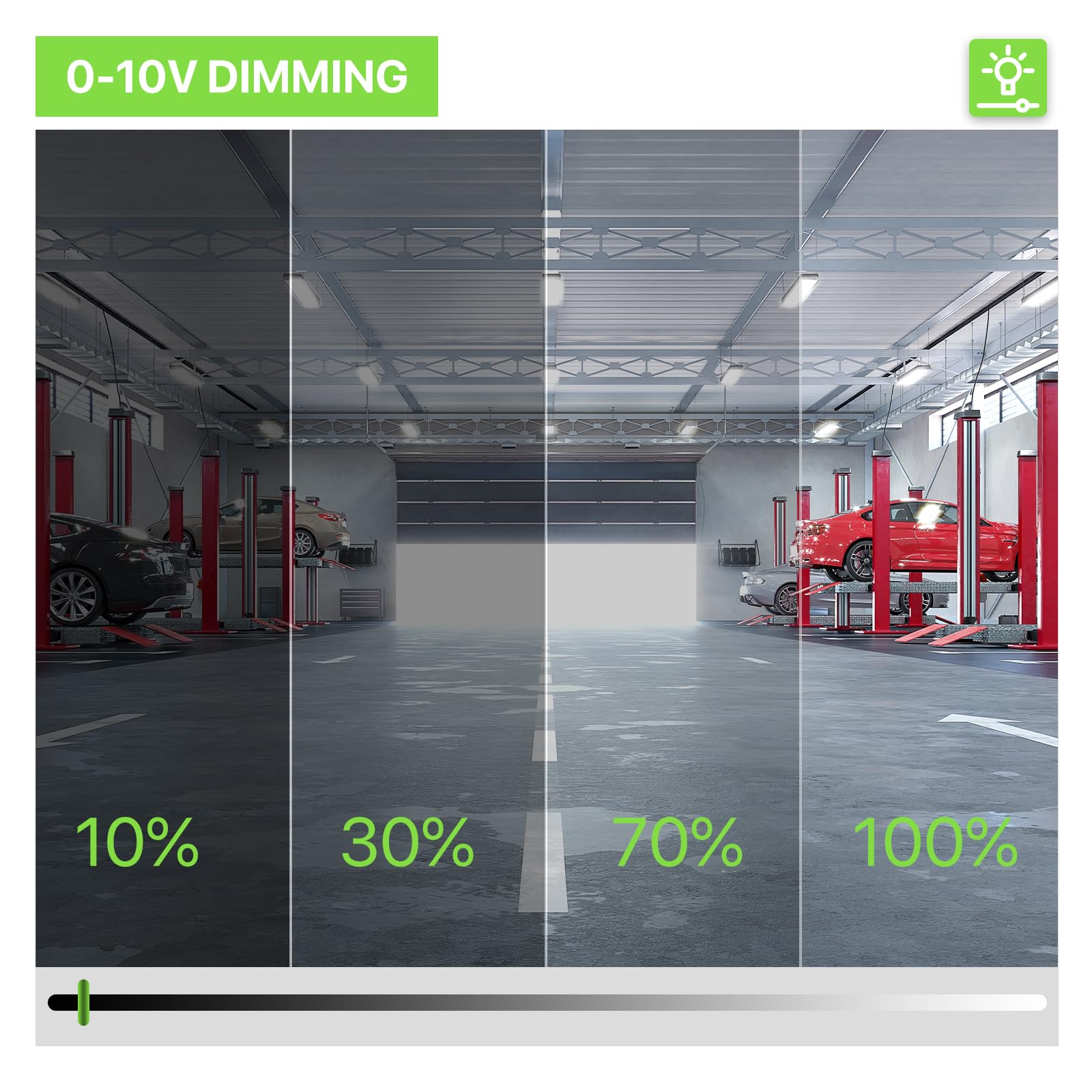 Glitgate 2Ft High Bay Led Shop Lights 4000K/5000K Switchable, 200W/150W/100W Adjustable Linear High Bay Lighting 27000Lm Max Out