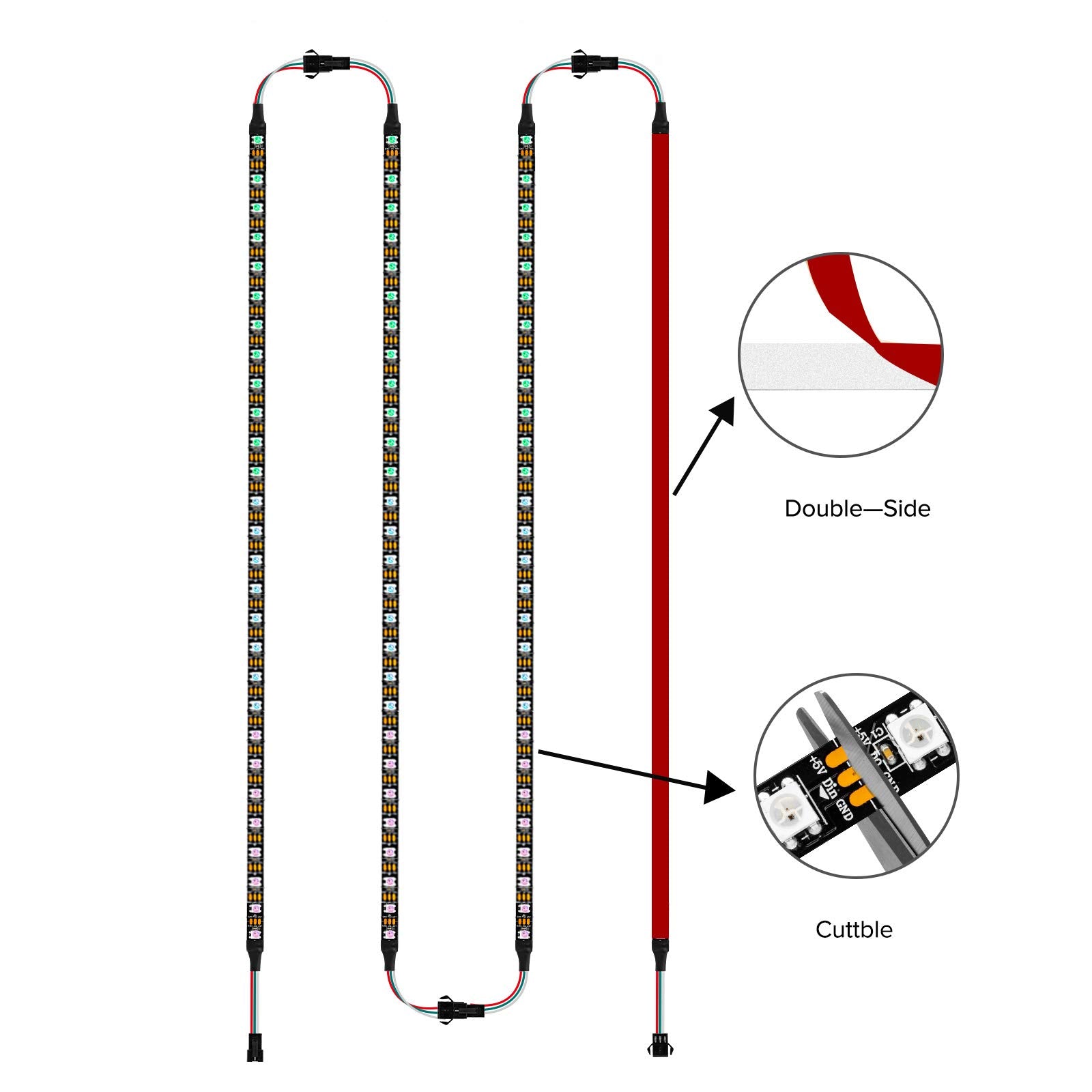 BTF-LIGHTING WS2812B LED RGB Light Strip 4PCs 19in 5V Addressable Black Plastic