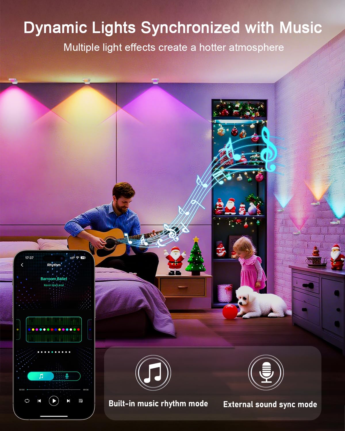 Super Rgb Smart Permanent Outdoor Lights  50Ft 30Leds Color Changing Rgb Ic Wall Lights  App & Remote Control  Music Sync  Dynamic Lighting For House  Living Room  Ceiling  Eave Party Xmas Decoration