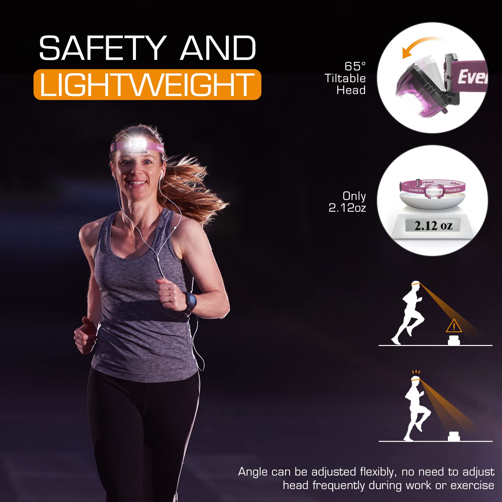 EverBrite Headlamp 2 Pack - Kids & Adults, Adjustable Pink, 5 Modes, Red Light, Durable Plastic, Model E001023, Batteries Included