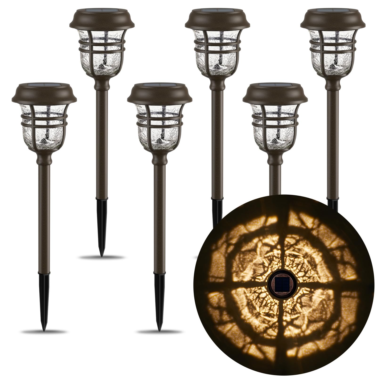 XMCOSY+ Solar Outdoor Lights, 7-Color Changing LED, IP65 Waterproof, 6 Pack, Reddish-Brown, Model SL-R120-06