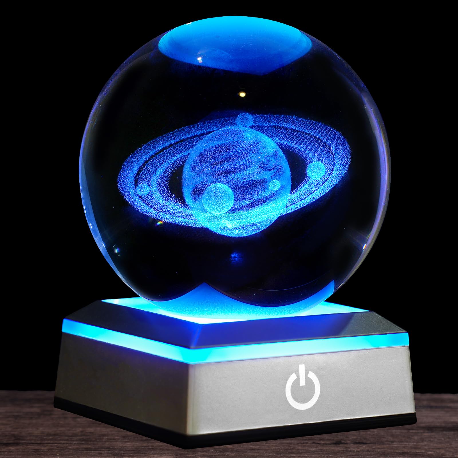 3D Saturn Crystal Ball Night Light 3.15 inch Glass Ball Table Lamp with Color Changing Touch Base Decor Ideal Saturn Gifts for F