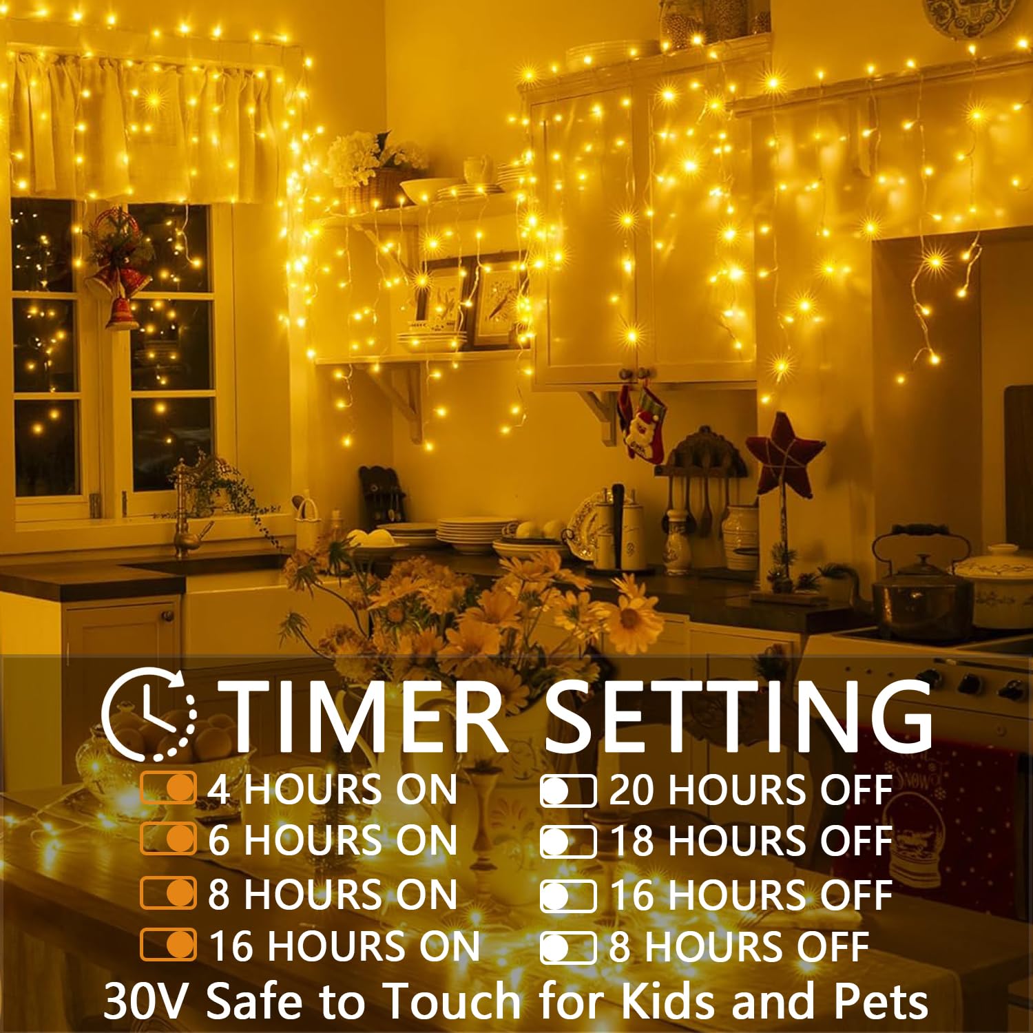 SOSHOT Christmas String Lights - 640 LED, 49FT, 8 Modes, Remote Control, Waterproof, Warm White