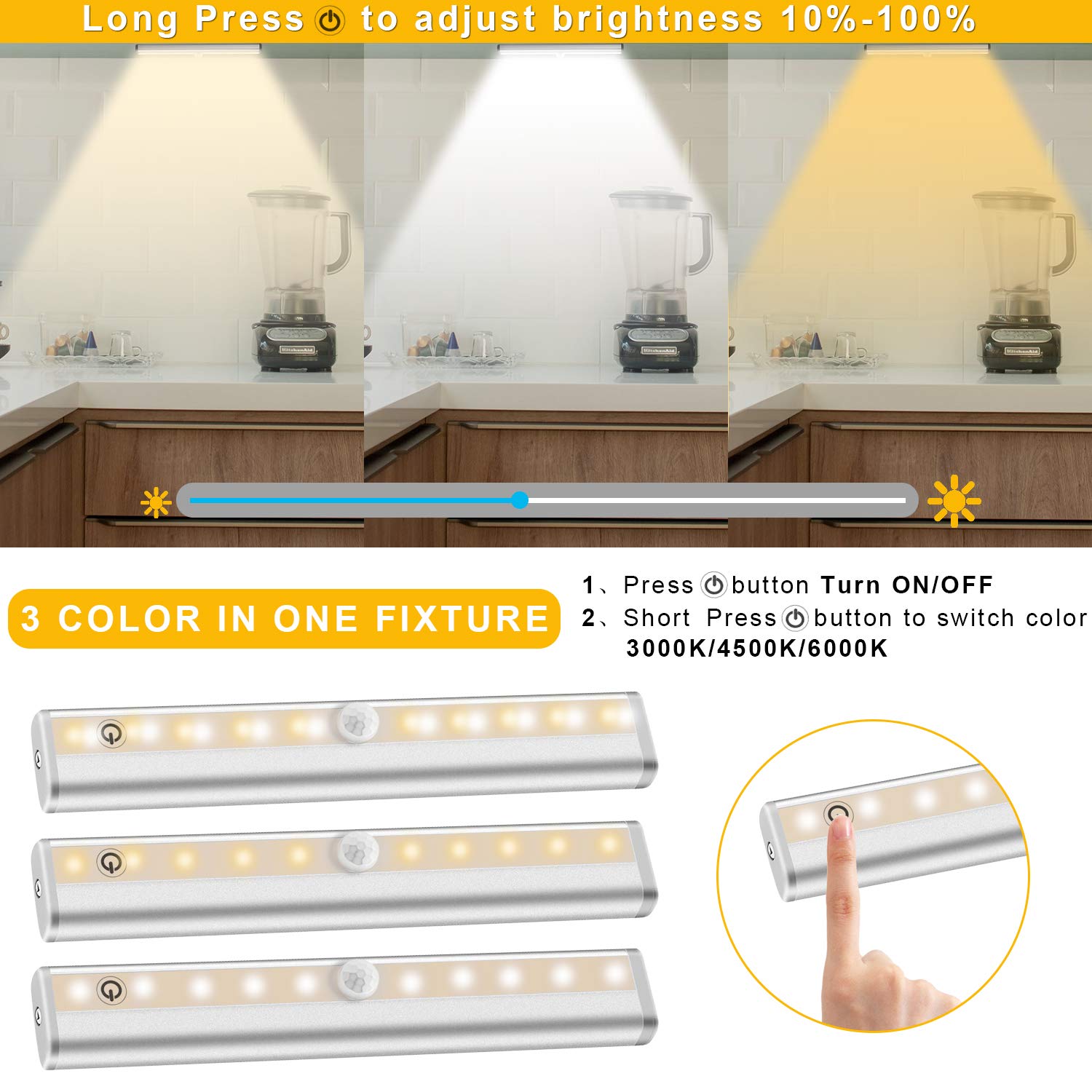 Diomart Led Closet Light 20-Led Rechargeable Remote Control Light Under Cabinet Lighting Wireless Stick-Anywhere Night Light Bar