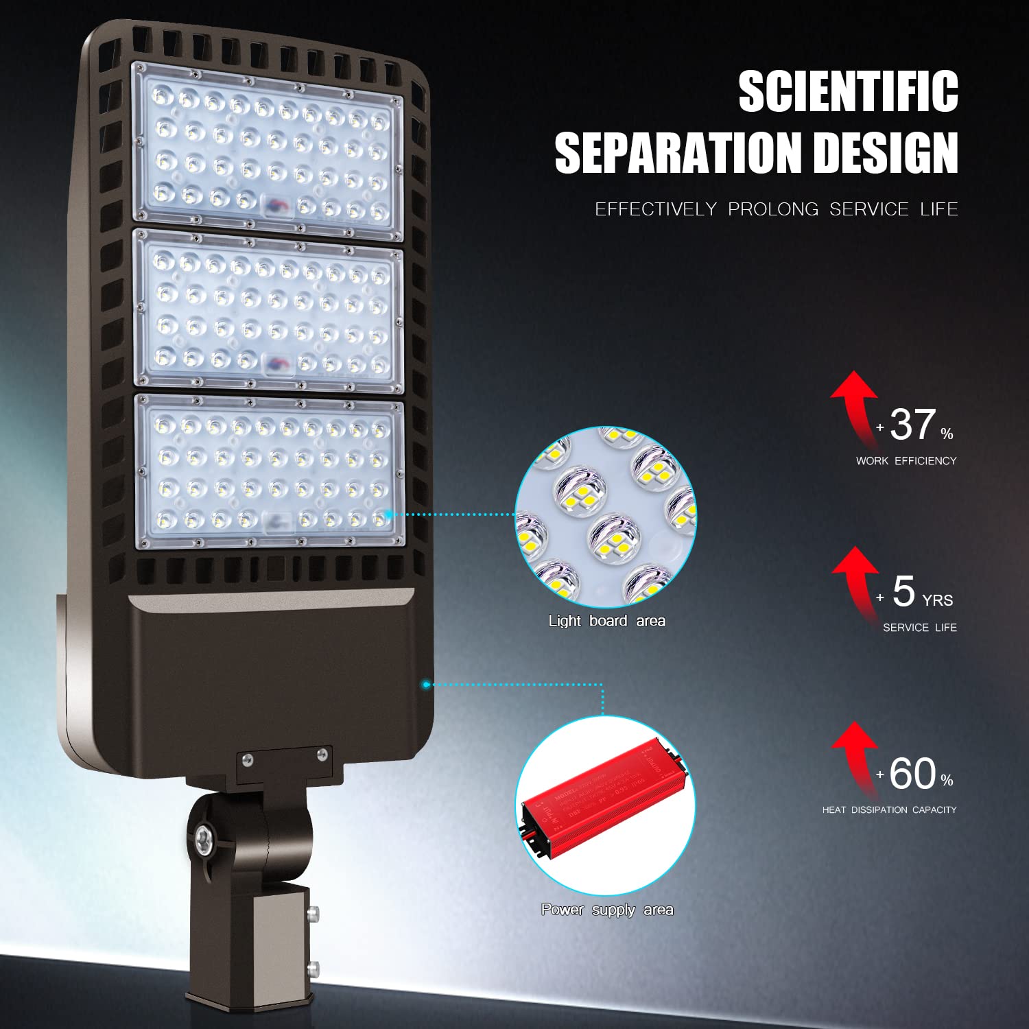Juyace 300W Led Parking Lot Light Slip Fitter Mount Dusk To Dawn Outdoor Lighting Exterior Flood Commercial Outside Ip65 Waterproof 100-277V Security Area Shoebox Street