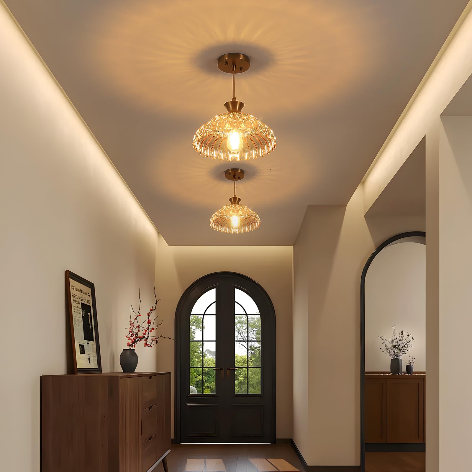 Mgcanyu Amber Glass Pendant Lights  2Pack Brushed Gold Lighting 11.8 Glass Light Fixtures Modern Glass Chandelier Vintage Hanging Ceiling For Kitchen Island Dining Room Restaurant Bedroom Foyer