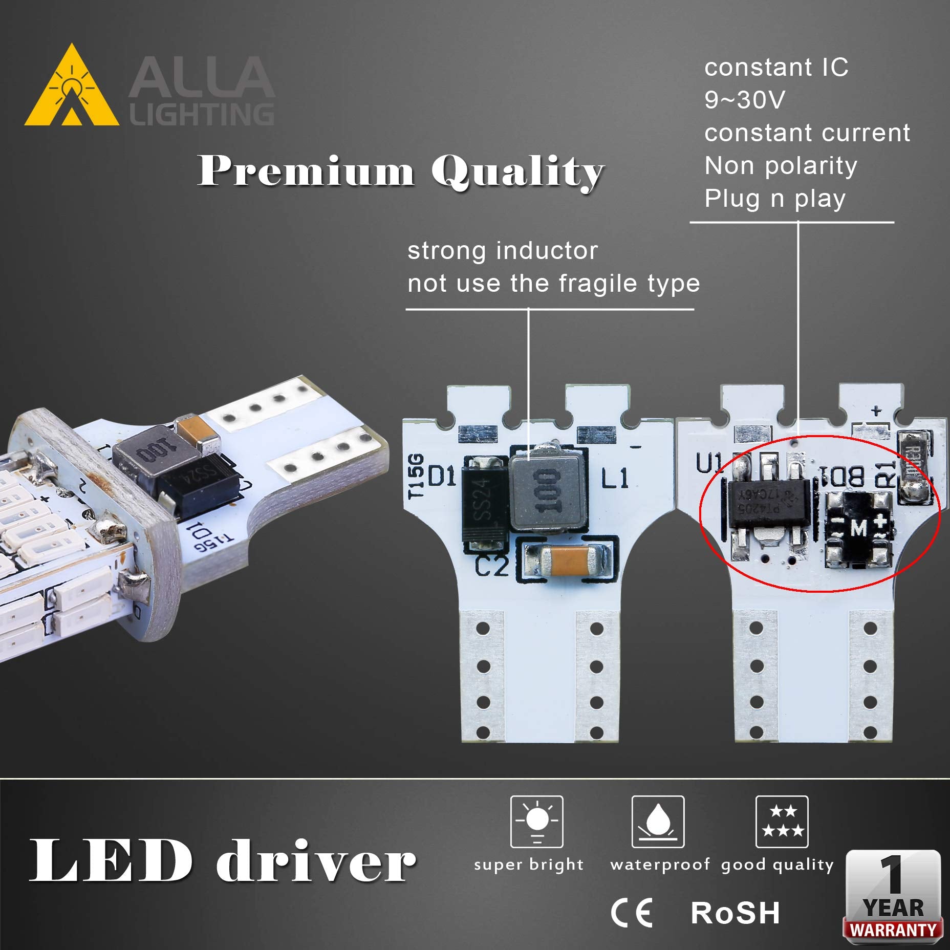 Alla Lighting LED Strobe Bulbs, 2600lm Red, T15 912 921, Model Alla-STR-921-4014-48R, High-Mounted Stop Lights