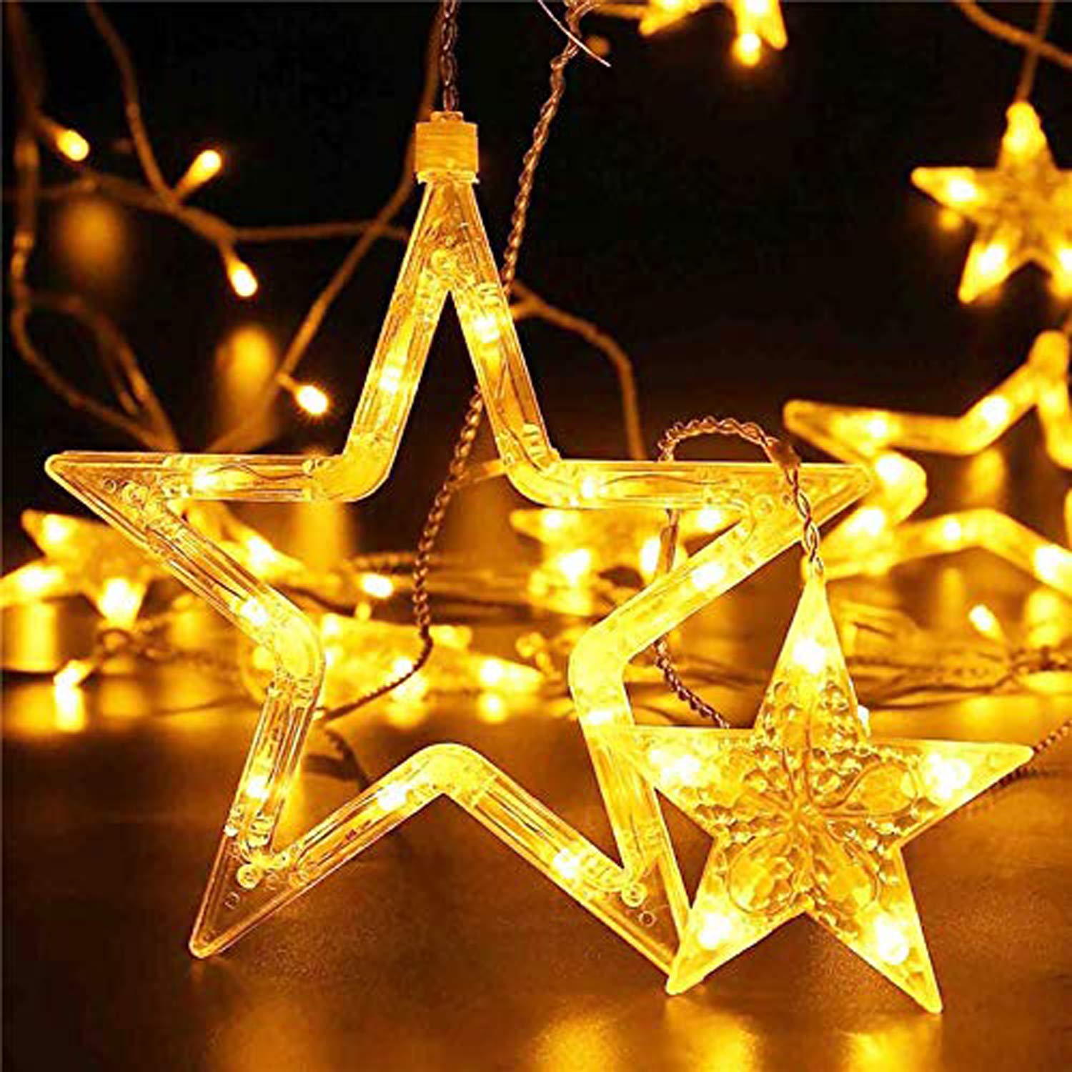 Kuber Industries Star Shape String Lights|6 Big and 6 Small Window Decoration Lights|String Fairy Lights for Christmas,Wedding P