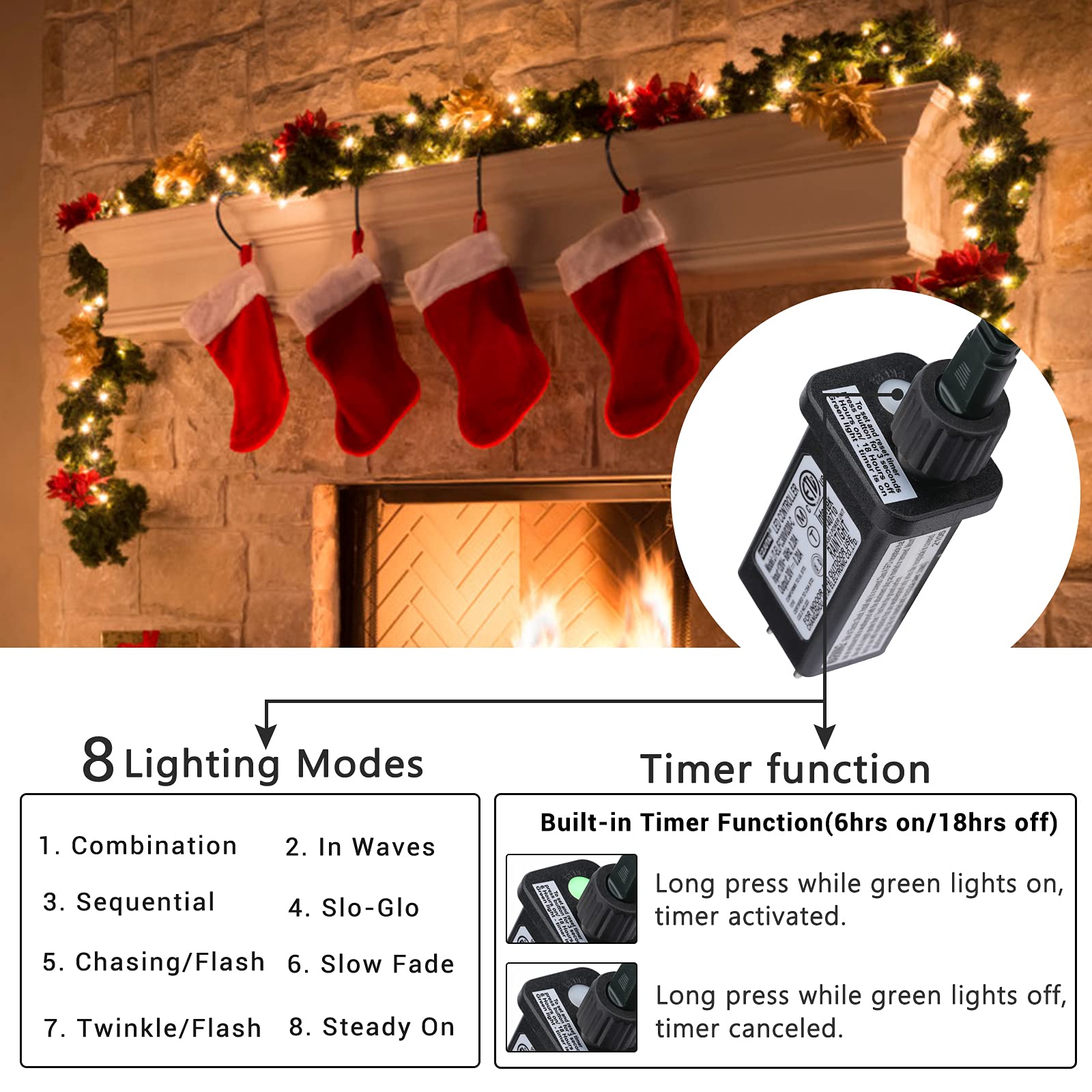 iShabao 500 LED Fairy String Lights, 181FT, Warm White, Waterproof, Green Wire, 8 Modes, Indoor Outdoor Decoration