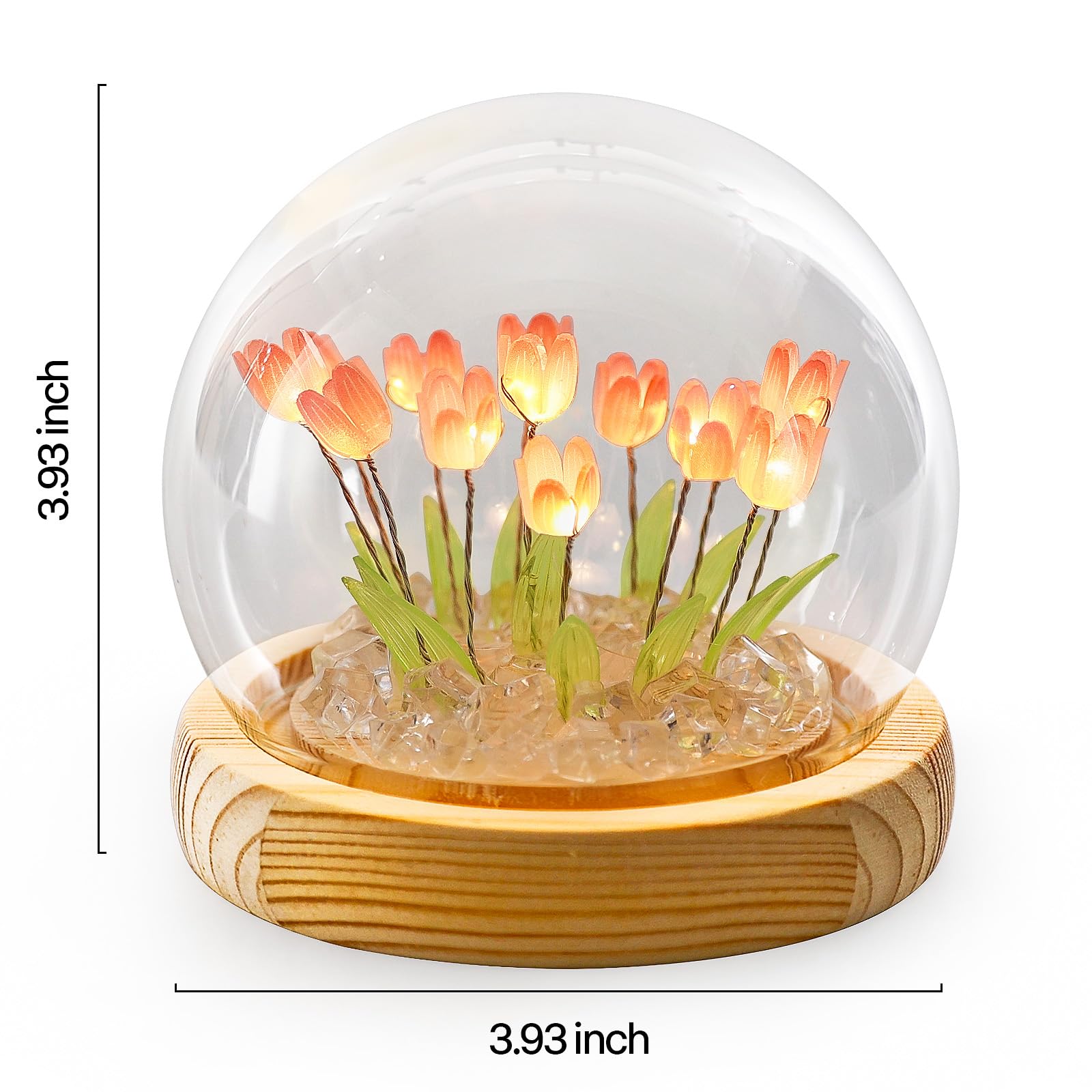 Onxe Birthday Flower Gifts For Mom,Tulips Night Light Small Glass Flower Lamp With Wooden Base For Home Decor Romantic Unique Ch