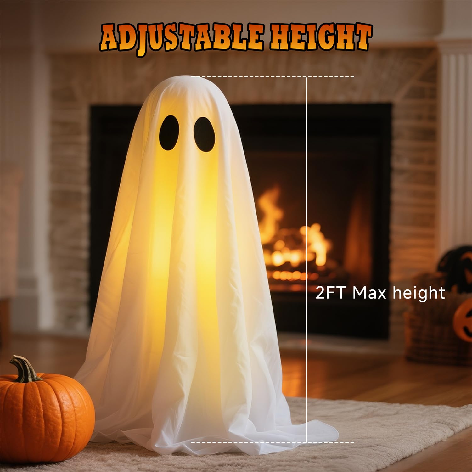 LinkCute Halloween Ghost Decor Kit - 2 Packs USB Power with Remote Controlled String Lights, White, Model LK717