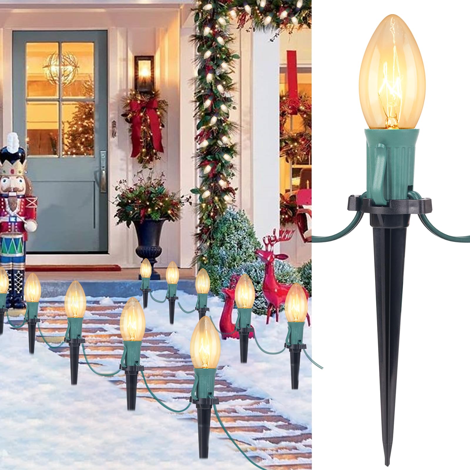 Brightown 4 Pack C9 Christmas Pathway Lights Outdoor - Total 102.8 FT Walkway Lights with 80 Clear Bulbs, Connectable Christmas 