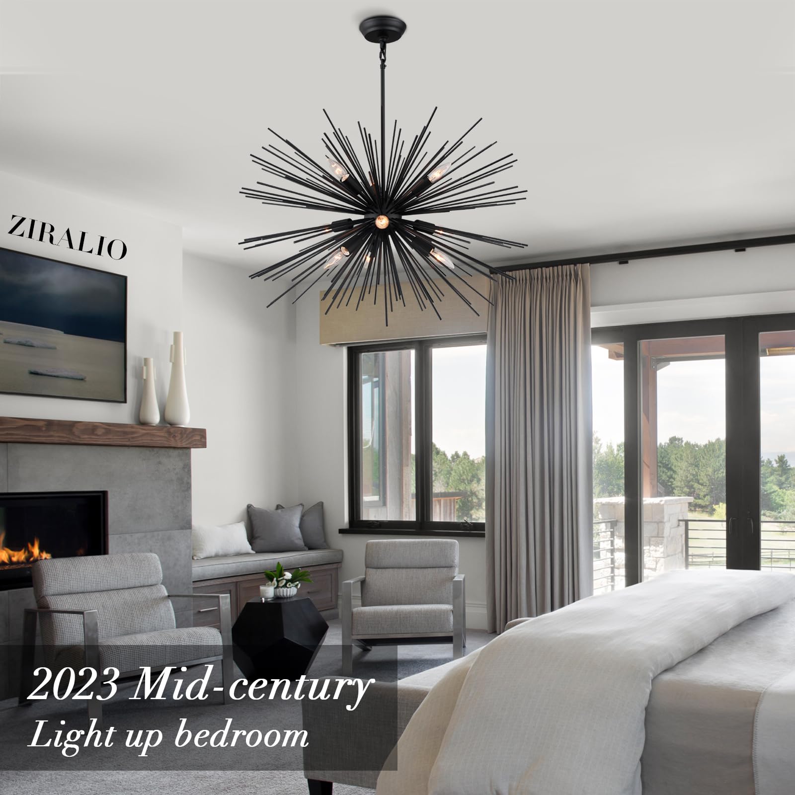 ZIRALIO Black Sputnik Chandelier - Modern 9-Light Fixture for Dining Room, Living Room, Kitchen, 29in, Metal, Model YB210510-5-9B