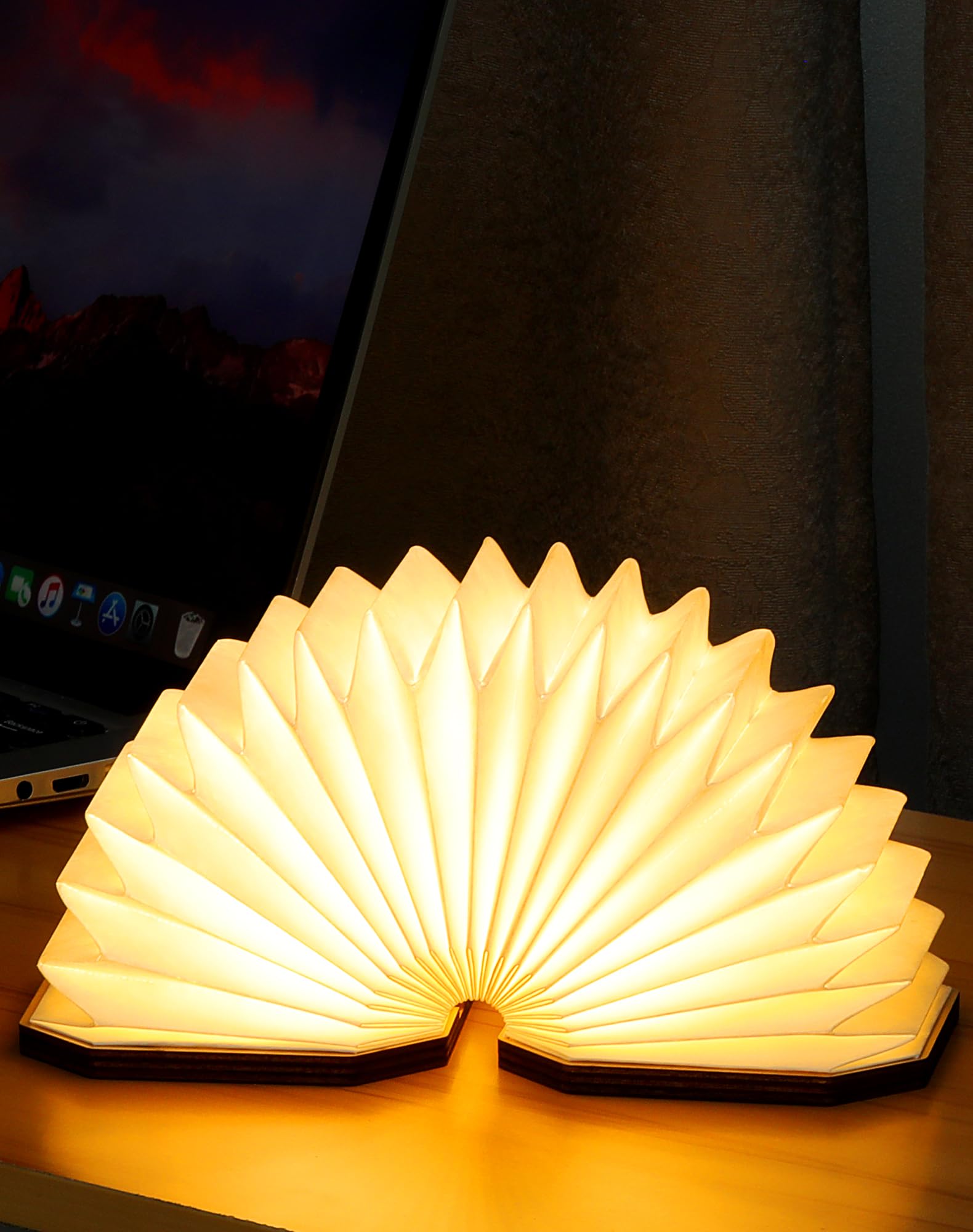 ZBOLE Originality Folding Accordion Lamp, Portable Wooden Desk Lamp, Japanese Gifts, Creative LED Paper Lantern with USB for Hom